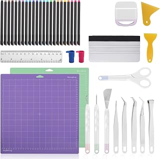 Accessories Bundle for Cricut Machine Maker, 42 pcs All in one Tool Kit Compatible for Cricut Machine, Weeding Tool, Colored Pencil, Cutting Mat, Scraper, Ruler, Pen Adapter