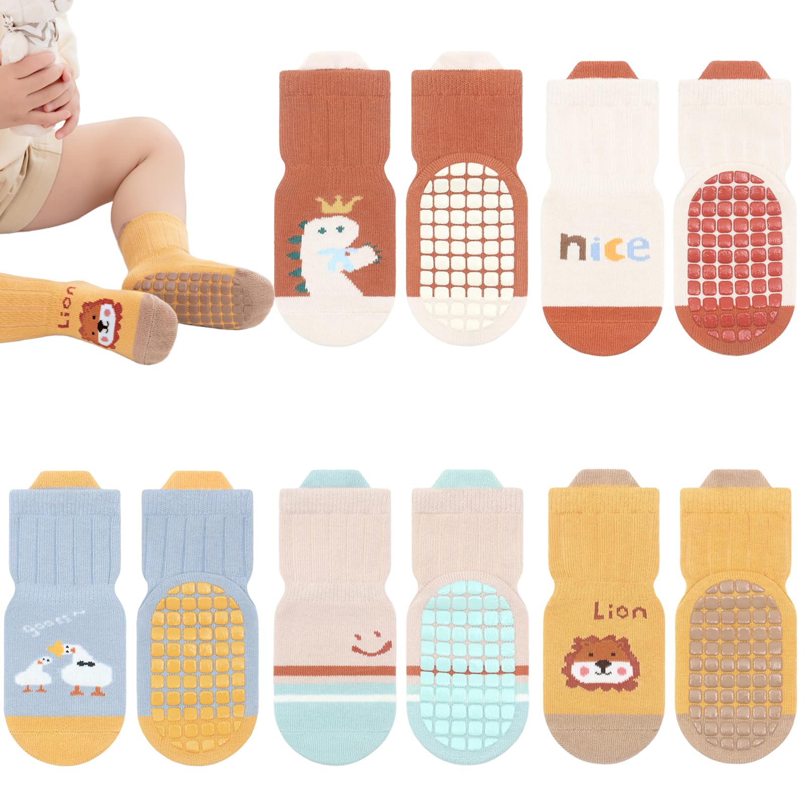 ZYUPHY Stoppersocken Baby Kinder Baumwolle, 5 Paar ABS Baby