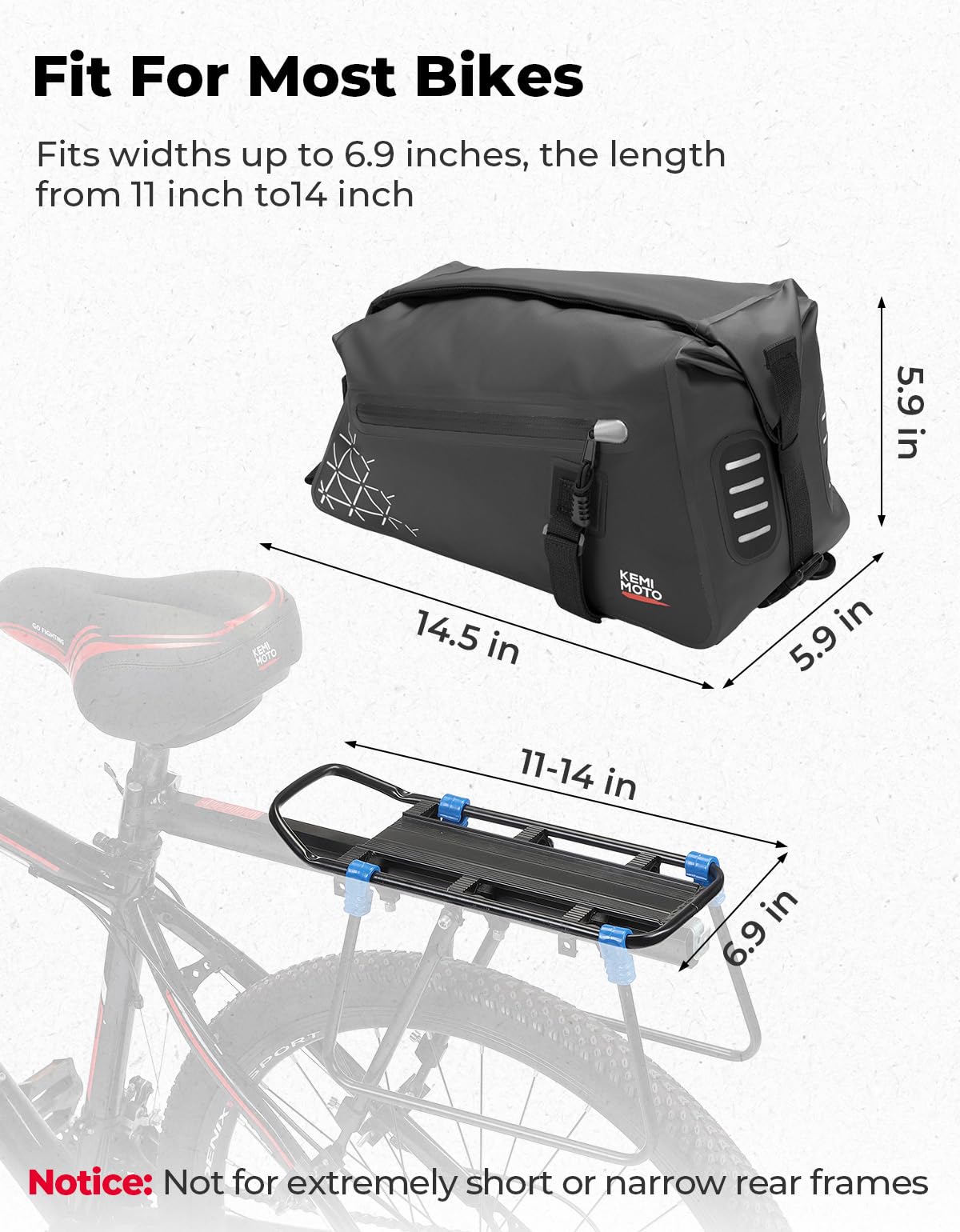 KEMIMOTO 22L Bolsa Impermeable Portabultos Bicicleta, Expandible Bolsa Trasera Bicicleta, con Múltiples Compartimentos, Asa de Transporte y Correa para el Hombro