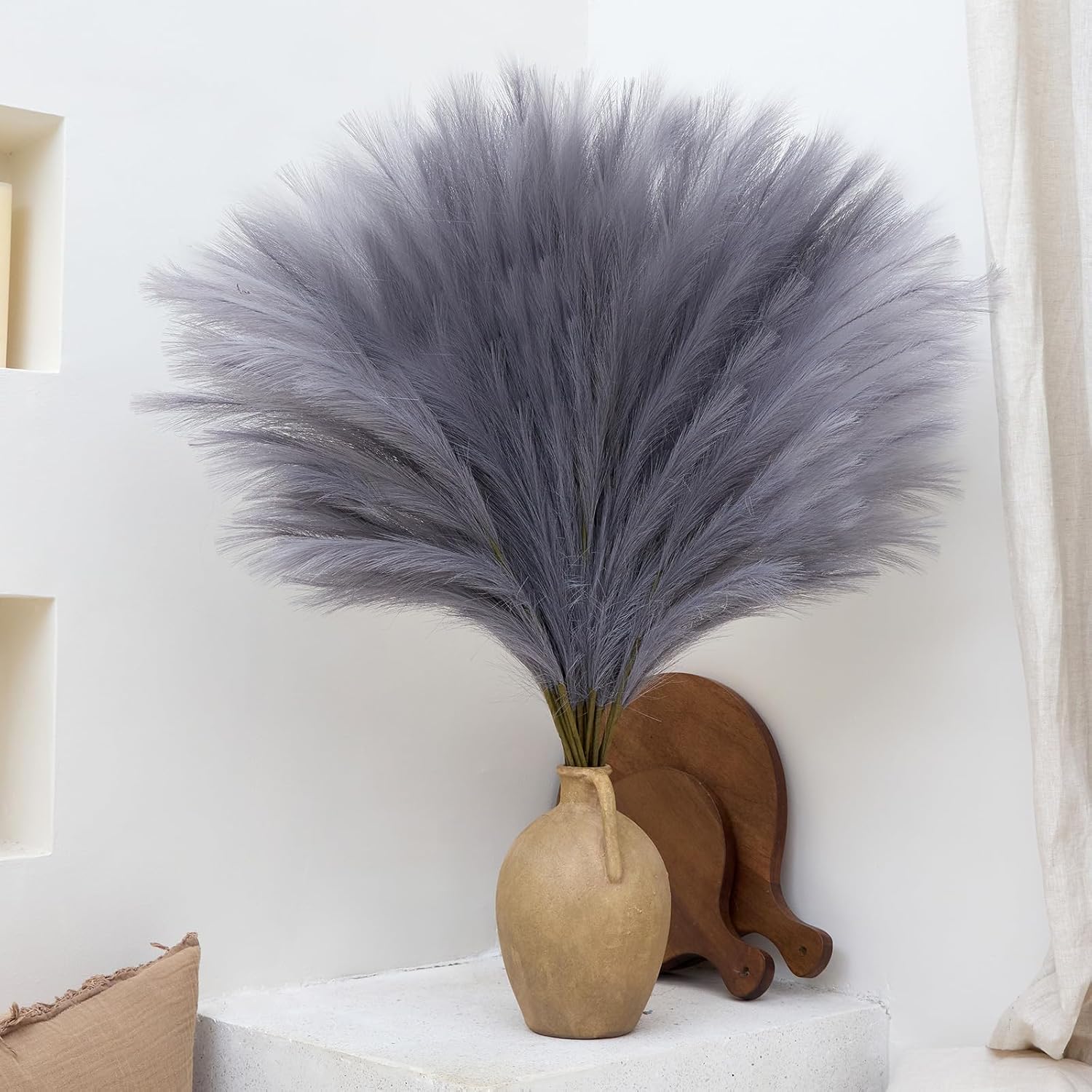 EVODIS 10 Pcs 39''/3.2FT Faux Pampas Grass Decor, Large Tall Fluffy Artificial Fake Flower, Bedroom Decor Boho Decor Pompas Floral for Vase Filler Farmhouse Home Wedding Decor (Grey)