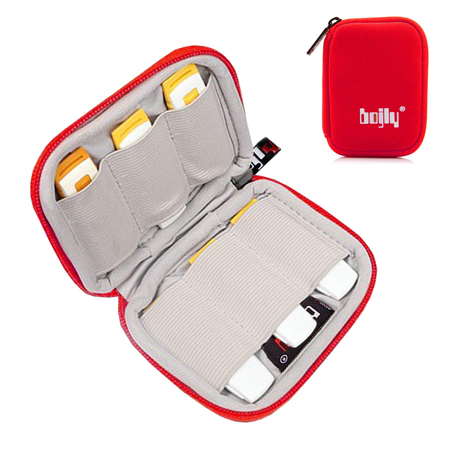 USB Flash Drive Storage Bag, Mini Organizer Accessory Bag, Waterproof Durable Nylon Protective Case with 6 Slots for SD Card, USB Flash Drive, Headphone Cable, Red