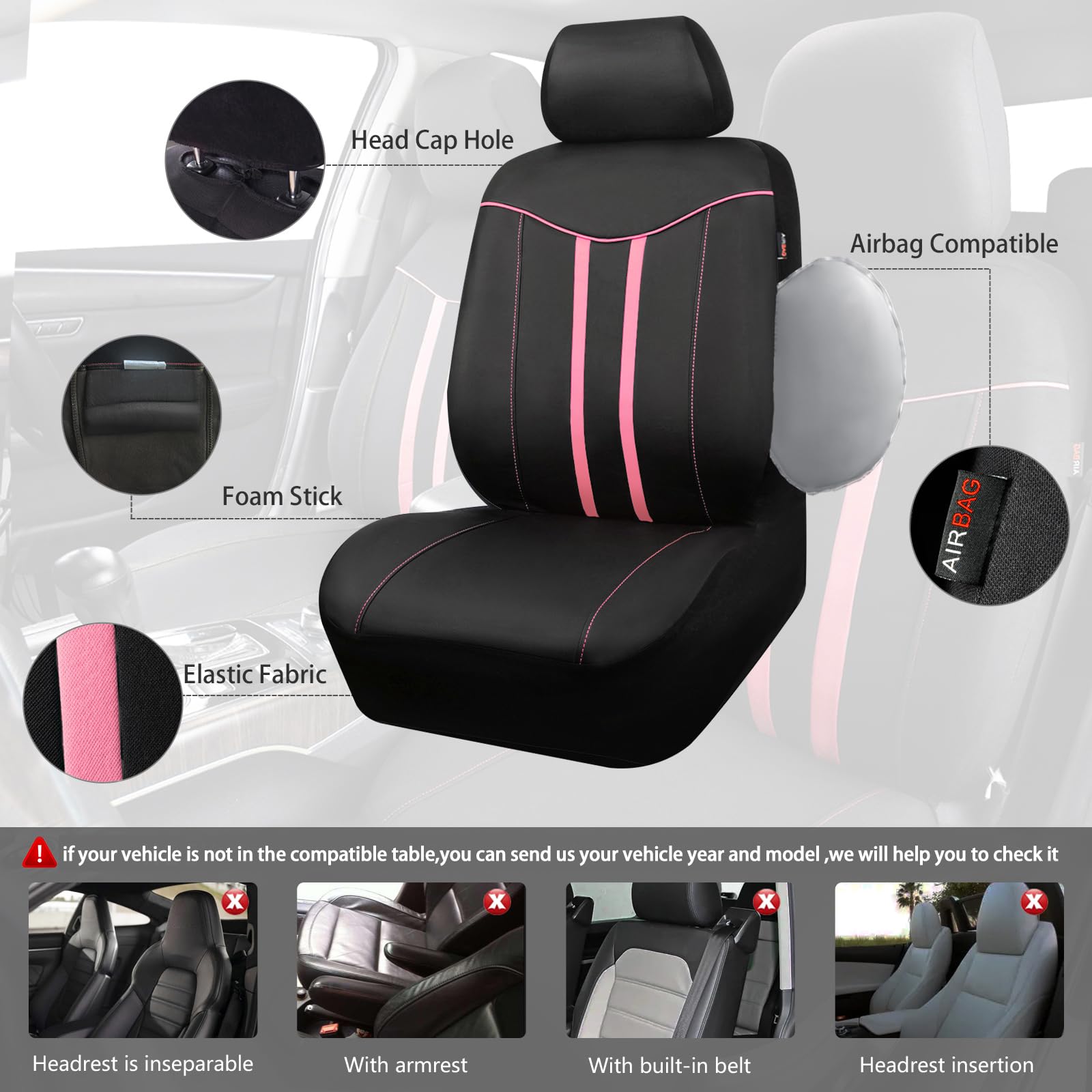 CAR PASS Car Seat Covers Full Set for Women Girls with Waterproof Car Floor Mats Anti-Slip Leather Steering — view 4