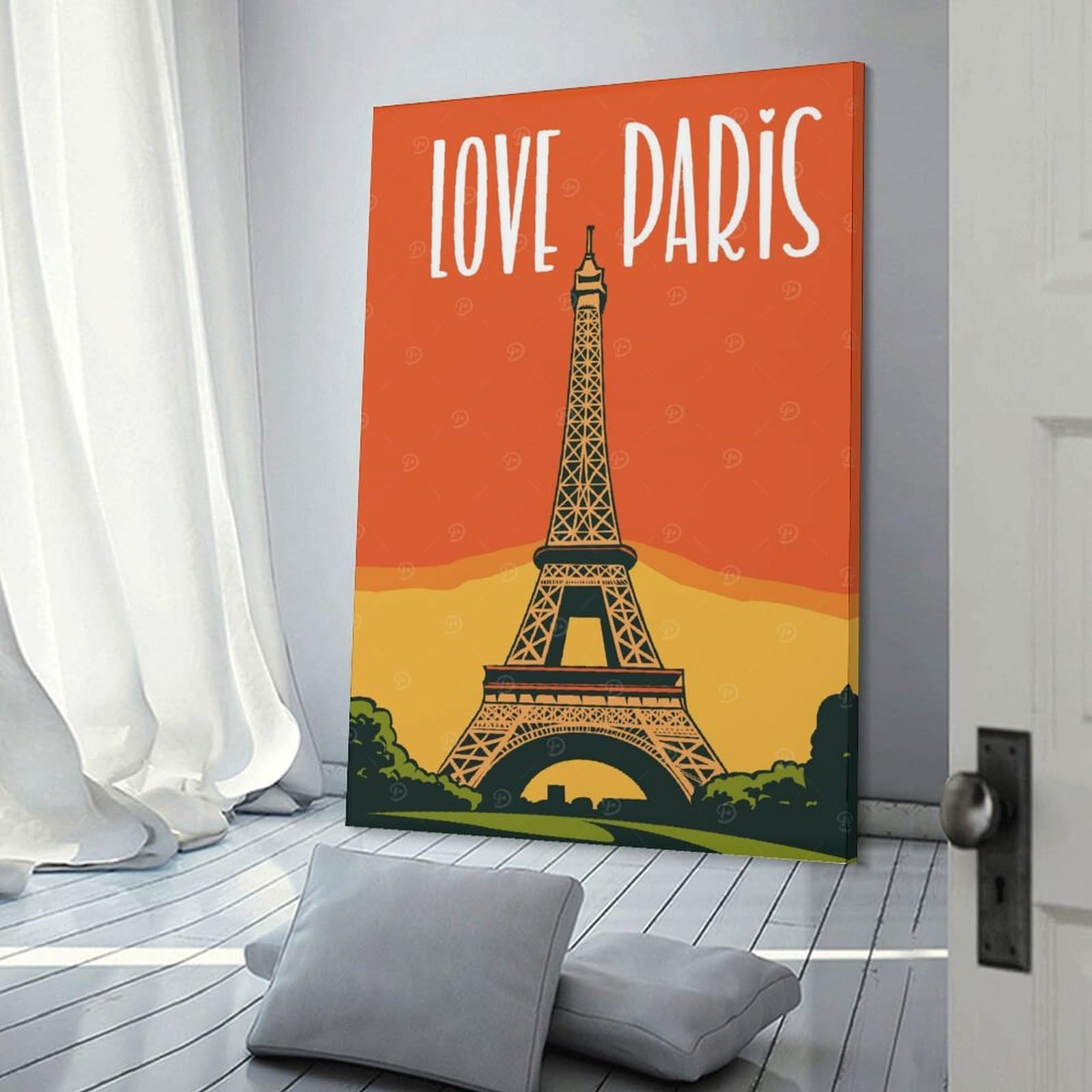 Love Eiffel Tower Paris Poster Decorative Canvas Print 20x30inch(50x75cm), for Corridors, Hallways Or Apartment Entries, Decorative Wall Art for Narrow Spaces