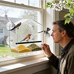 Clear Window Bird Feeder with Extra Strong Suction Cups, Sturdy Durable Acrylic Bird House for Outdoor Wild Birds, Large Birdfeeders for Outside Viewing Garden Decor Gift for Bird Lovers