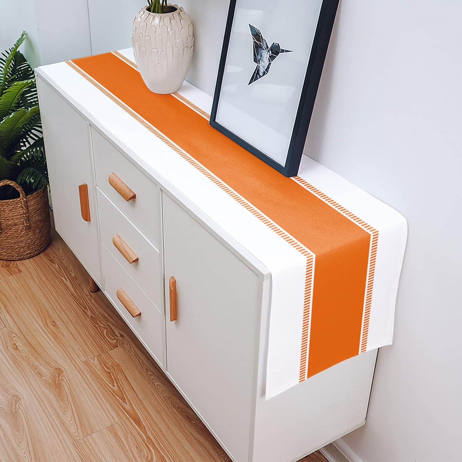 T&H XHome Linen Table Runner 108 Inches Long Orange White Stripes Minimalist Simple Pattern Table Runnes for Party Dining Room Dresser Farmhouse Wedding Banquet Home Decorations 13x108Inches