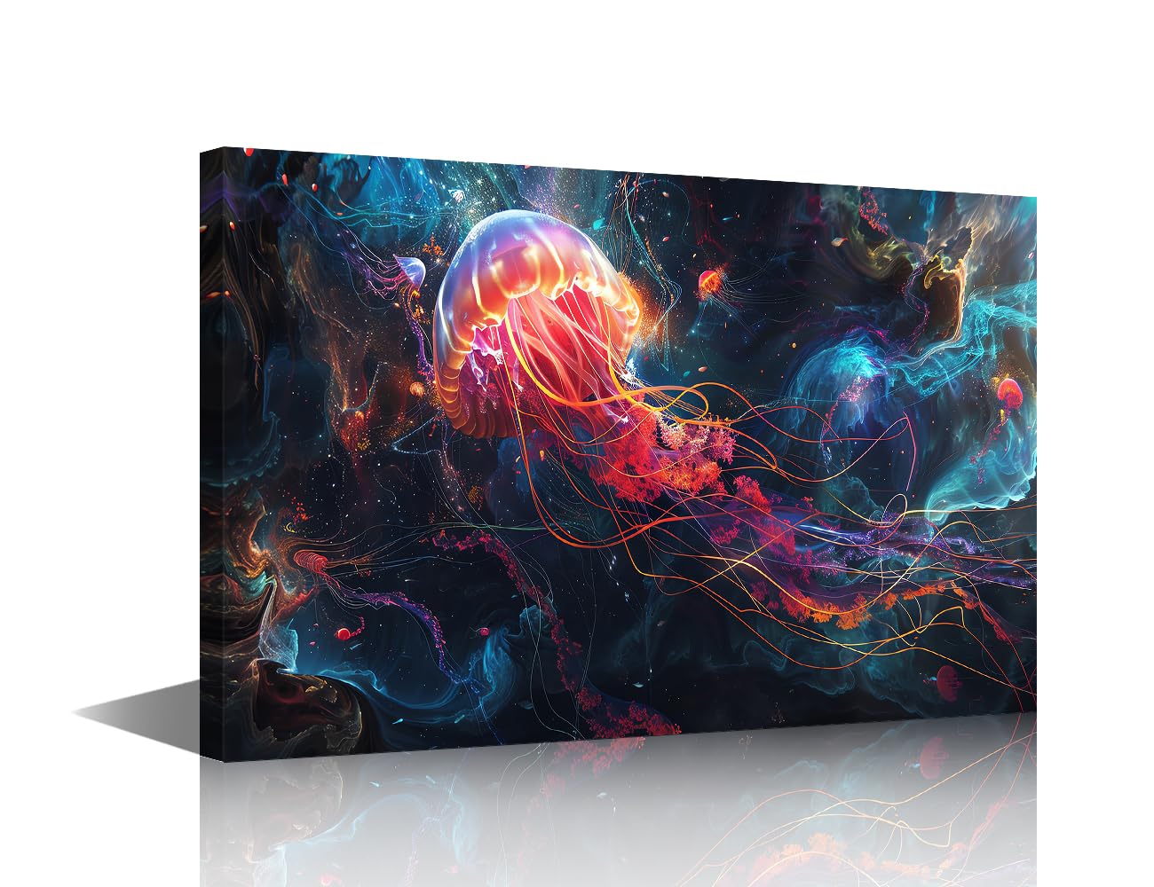 Colorful Jellyfish Wall Art Living Room Jellyfish Large Wall Art Marine Life Canvas Paintings Posters & Prints Print on Canvas Giclee Wooden Framed Gallery-Wrapped Ready to Hang (24" Wx36 H)
