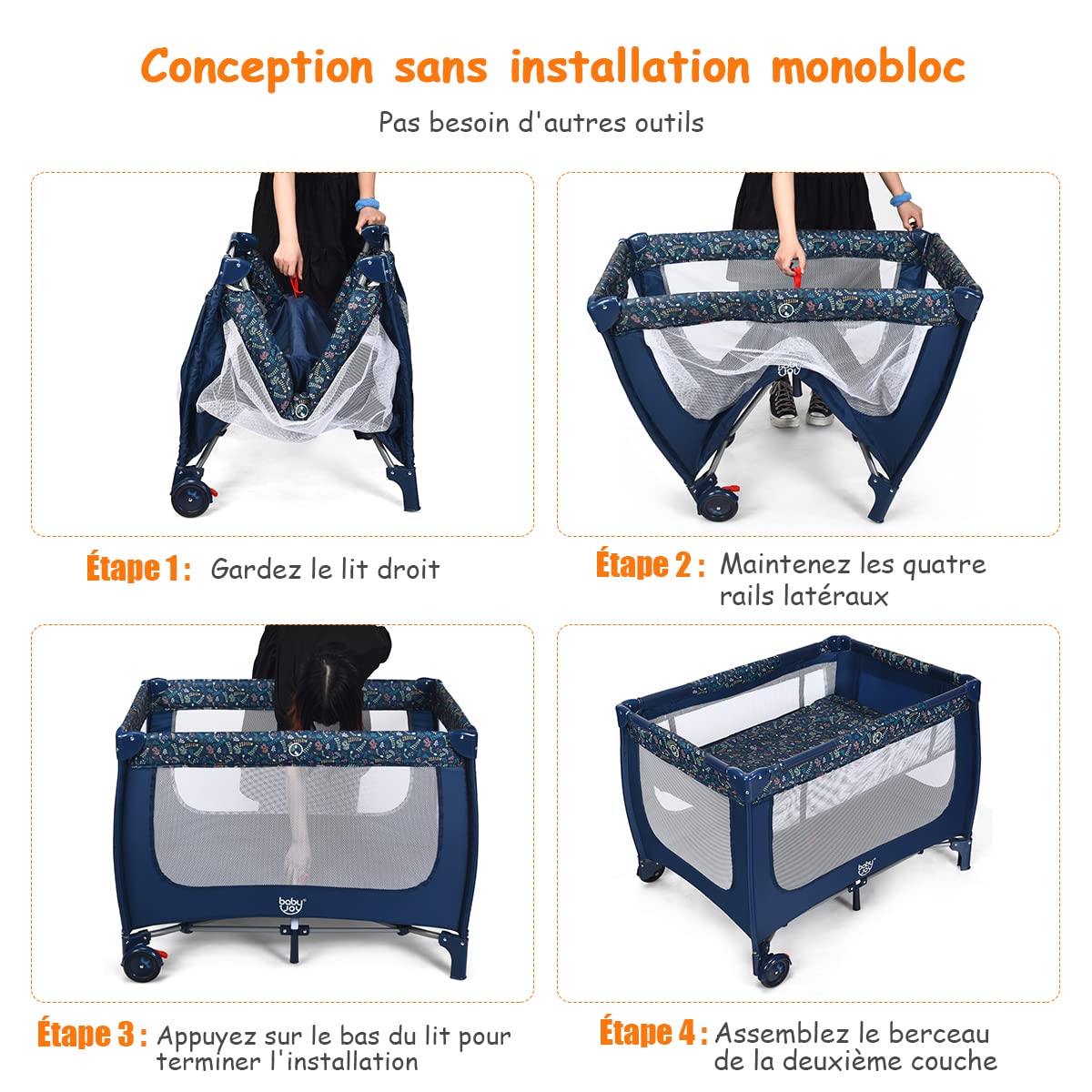 COSTWAY 2 en 1 Lit Parapluie Pliant Bébé 0-36 Mois avec Matelas Respirant, Lit de Voyage en Tissu Oxford avec Sac de Transport, Roues avec Frein, Parc d'Activité jusqu'à 15 kg, 125 x 65 x 76 cm (Bleu)