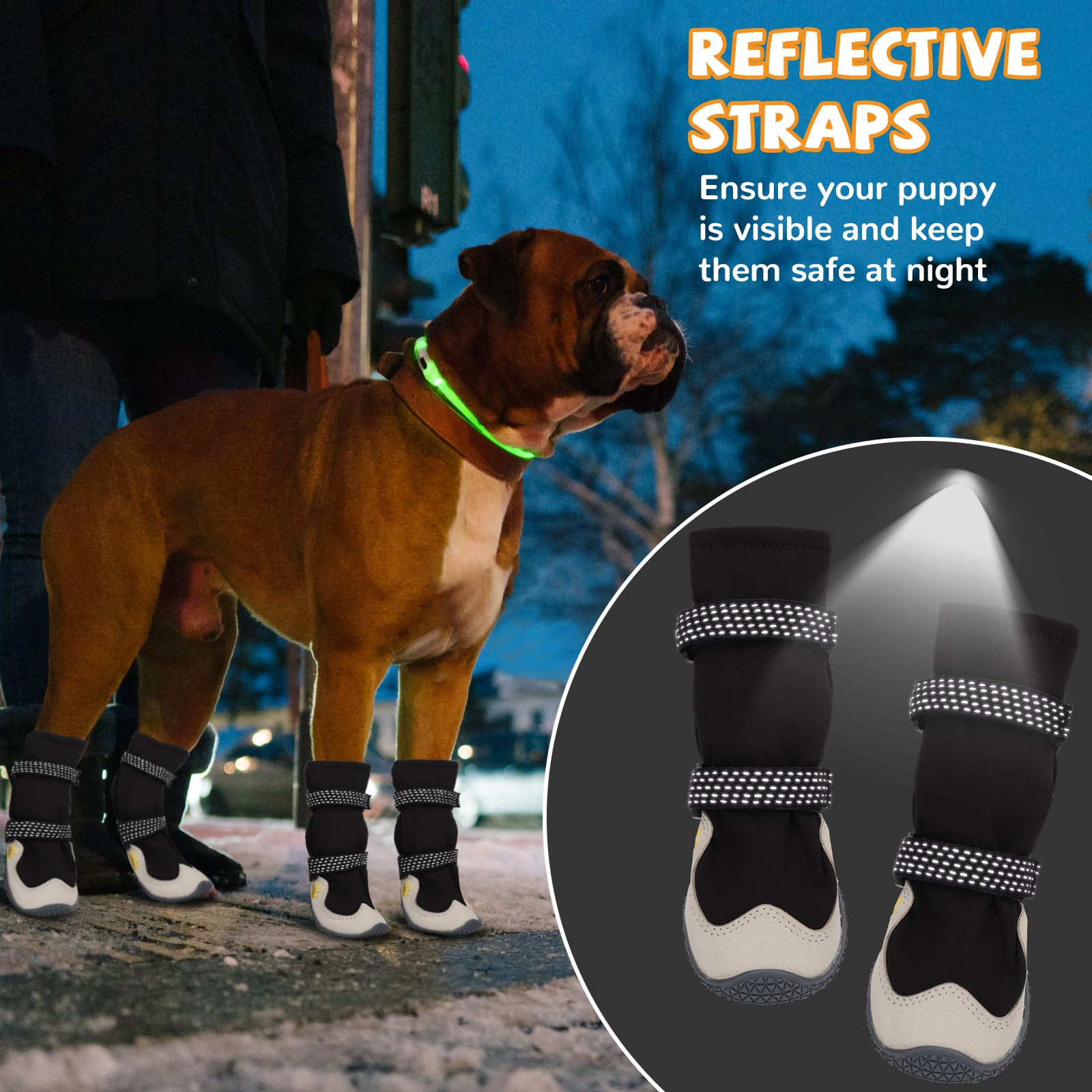 Chaussures d'hiver pour chiens de grande et moyenne taille - Bottes de neige pour chien et protecteurs de pattes pour éviter le léchage - Chaussures antidérapantes avec réfléchissantes pour trottoir