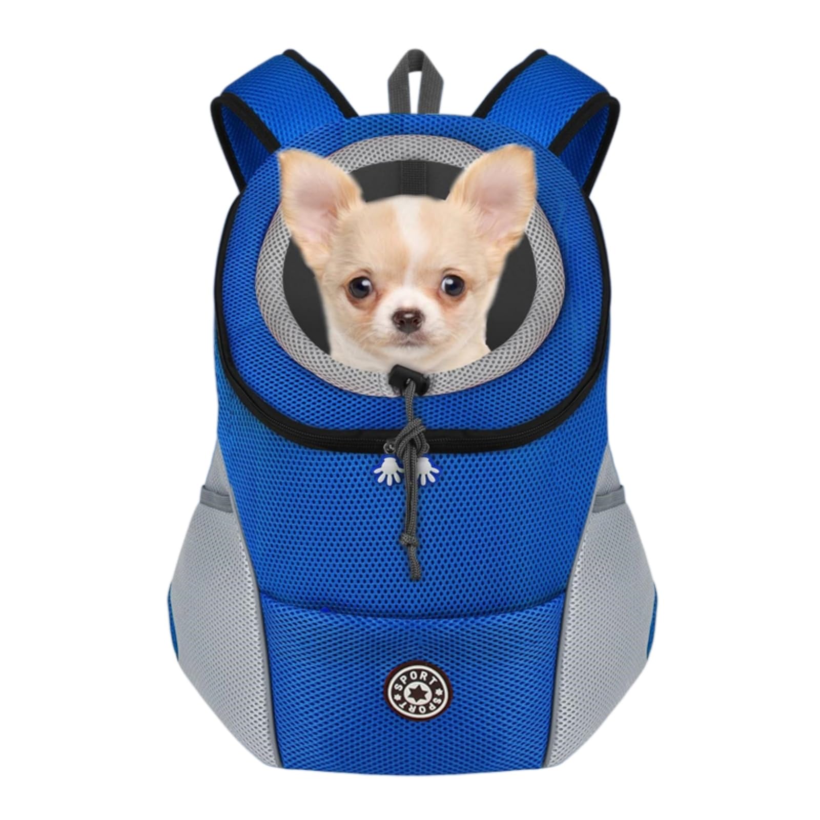 Veslyn Pet Travel Bag Foldable Mesh Carrier Backpack For Dogs & Cats, Double Shoulder Front Carry Outdoor Walking-blue-l 52x41x25cm
