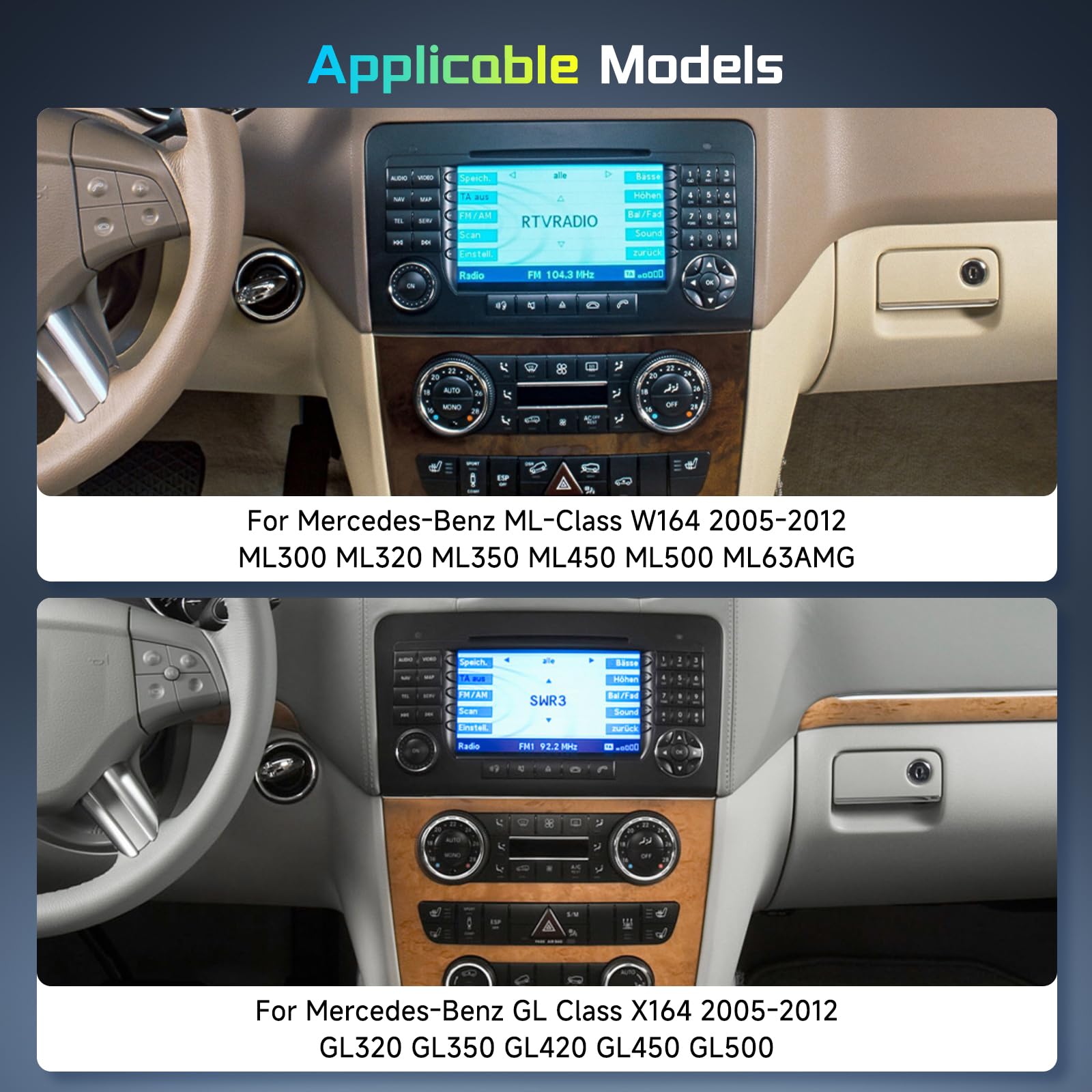 Hodozzy 2G+64G Radio para Mercedes-Benz Clase ML GL W164 X164 ML300 320 350 450 500/ GL420 con Carplay Android Auto Inalambrica, Radio Coche 2 DIN 7 Pulgadas Pantalla Táctil GPS Bluetooth WiFi Cámara