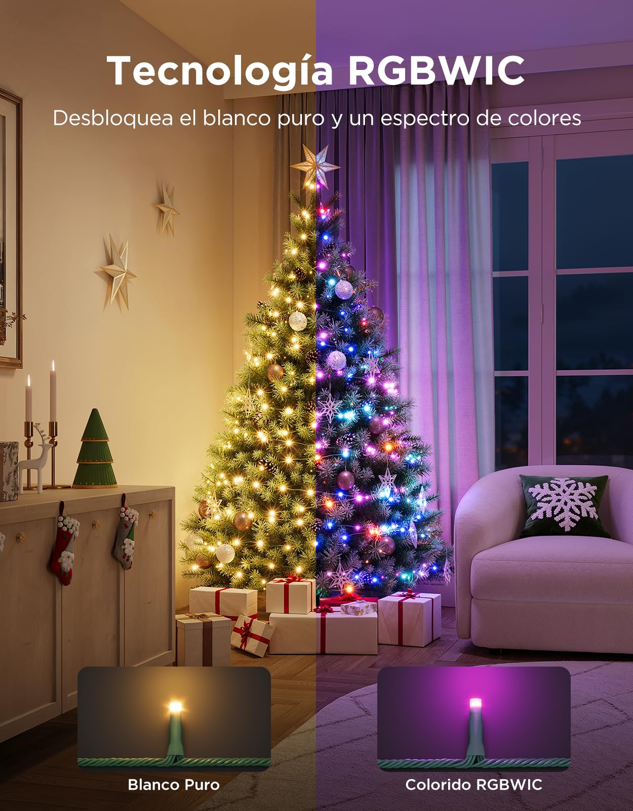 Govee Christmas Sparkle String Lights 20M, Control por Aplicación con Alexa | Decoraciones Navideñas para Interiores, Luces RGBWIC de con 250 LEDs, Más de 140 Modos de Escena