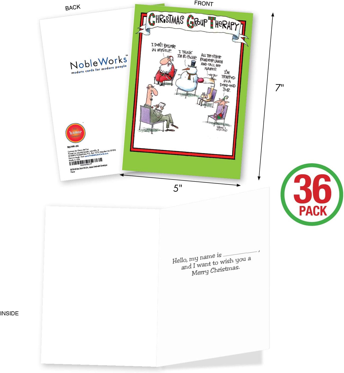 NobleWorks, 36 Funny Christmas Cards Bulk (1 Design, 36 Cards), Boxed Holiday Greetings, Humor Notecards for Xmas - Image 3