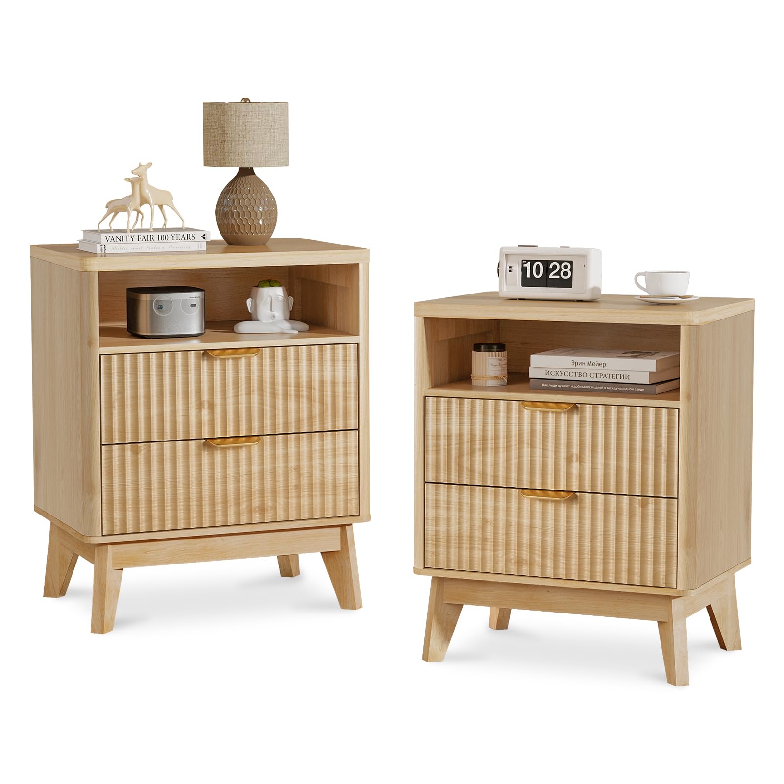LYNCOHOME Bedside Tables Set of 2,Bed Side Table for Bedroom with 2 Drawers,Wood Nightstand,Bedside Cabinets for Living Room, Bedroom,2 Pack — image 1