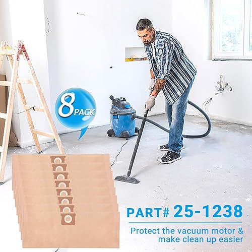 Miniatura 9 de Paquete de 8 bolsas de vacío 25-1238 compatibles con Stanley & Porter Cable Aspiradora húmeda/seca de 4 galones: SL18301-4B, SL18301-3B,