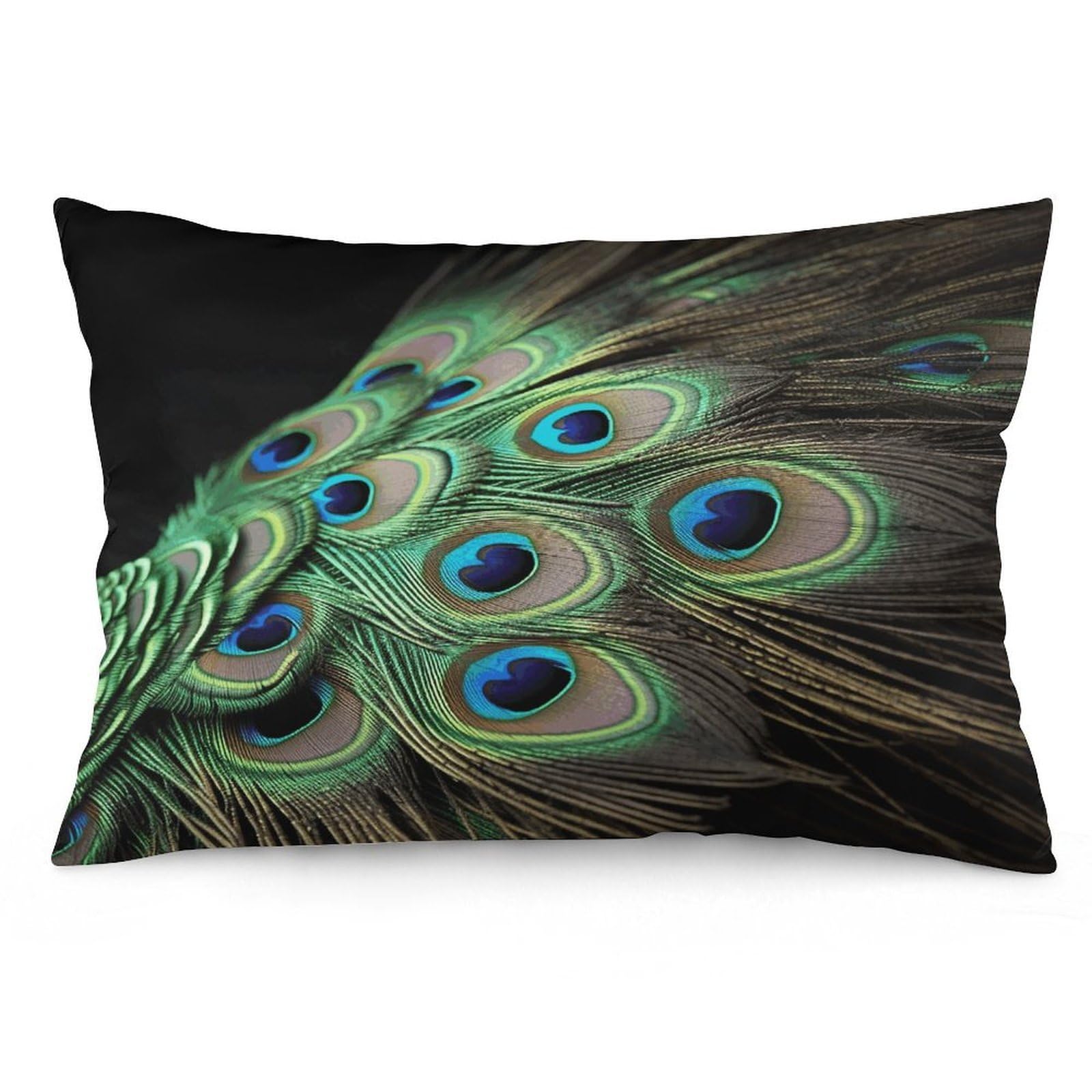 Green Peacock Feather Throw Pillow Cover Soft Lumbar Pillow Covers with Zipper Breathable Rectangular Cushion Case Polyester Pillow Case Decorative Body Pillow Cover for Couch Bed