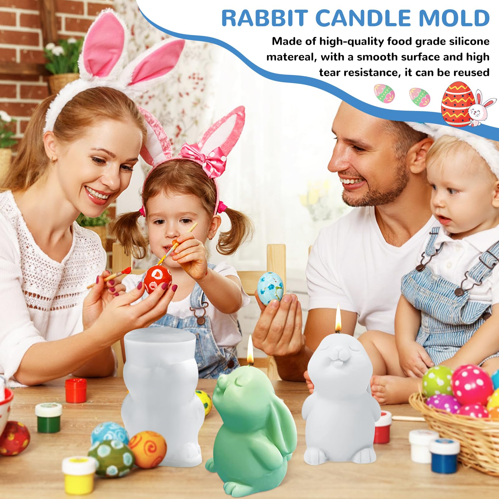 3 Stampi In Silicone Per Pasqua A Forma Di Coniglio – Con Cavità A Cuore – Per Candele, Saponi, Cioccolato E Gesso, Fai Da Te