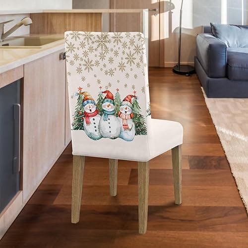 Miniatura 7 de Rnyleeg Juego de 2 fundas de silla de Navidad para sala de estar, sin brazos, copo de nieve, muñeco de nieve, fundas elásticas para sillas de