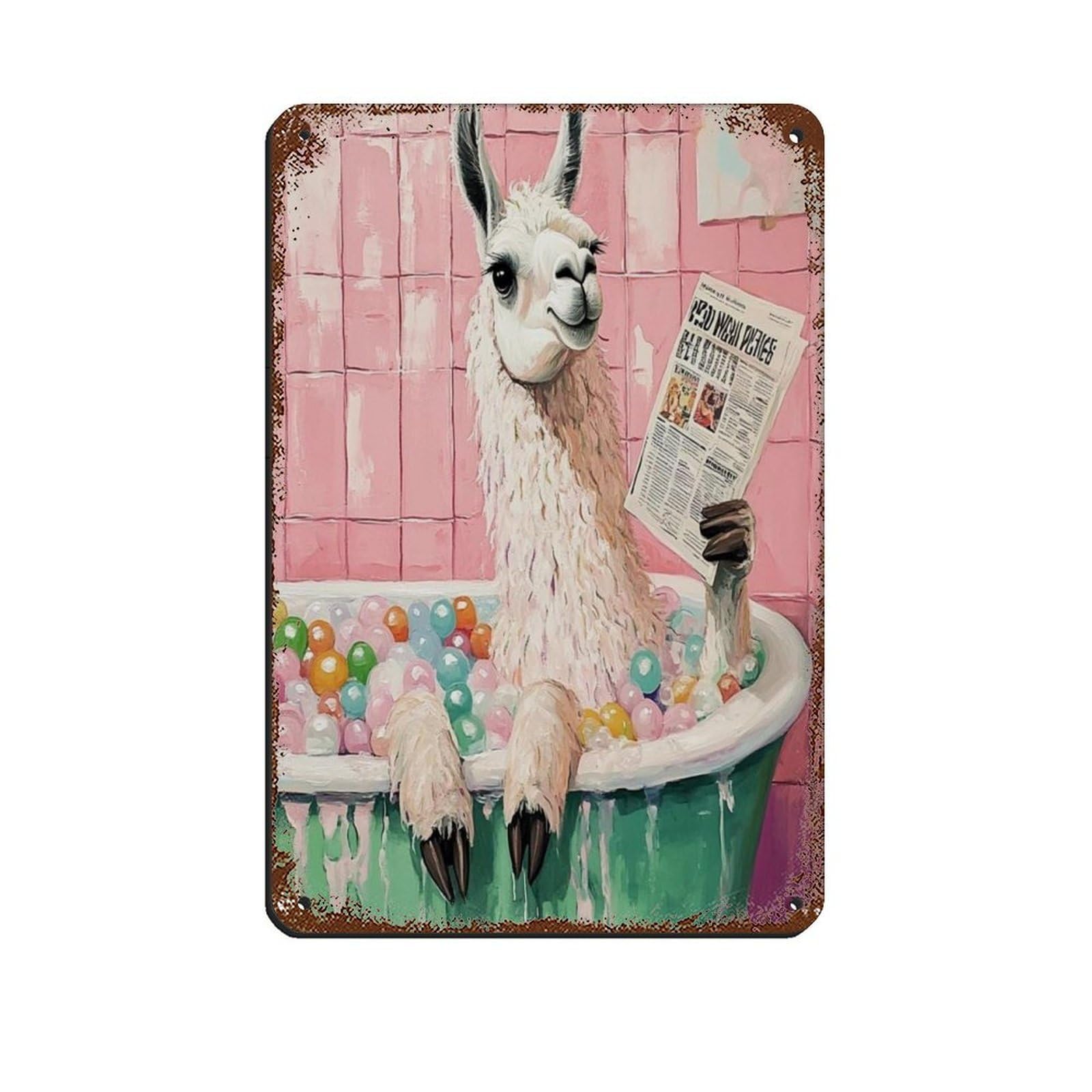 Quirky Llama Reading Newspaper Retro Poster Metal Tin Sign Chic Art Retro Iron Painting Bar People Cave Cafe Family Garage Poster Wall Decoration 8x12inch(20x30cm)
