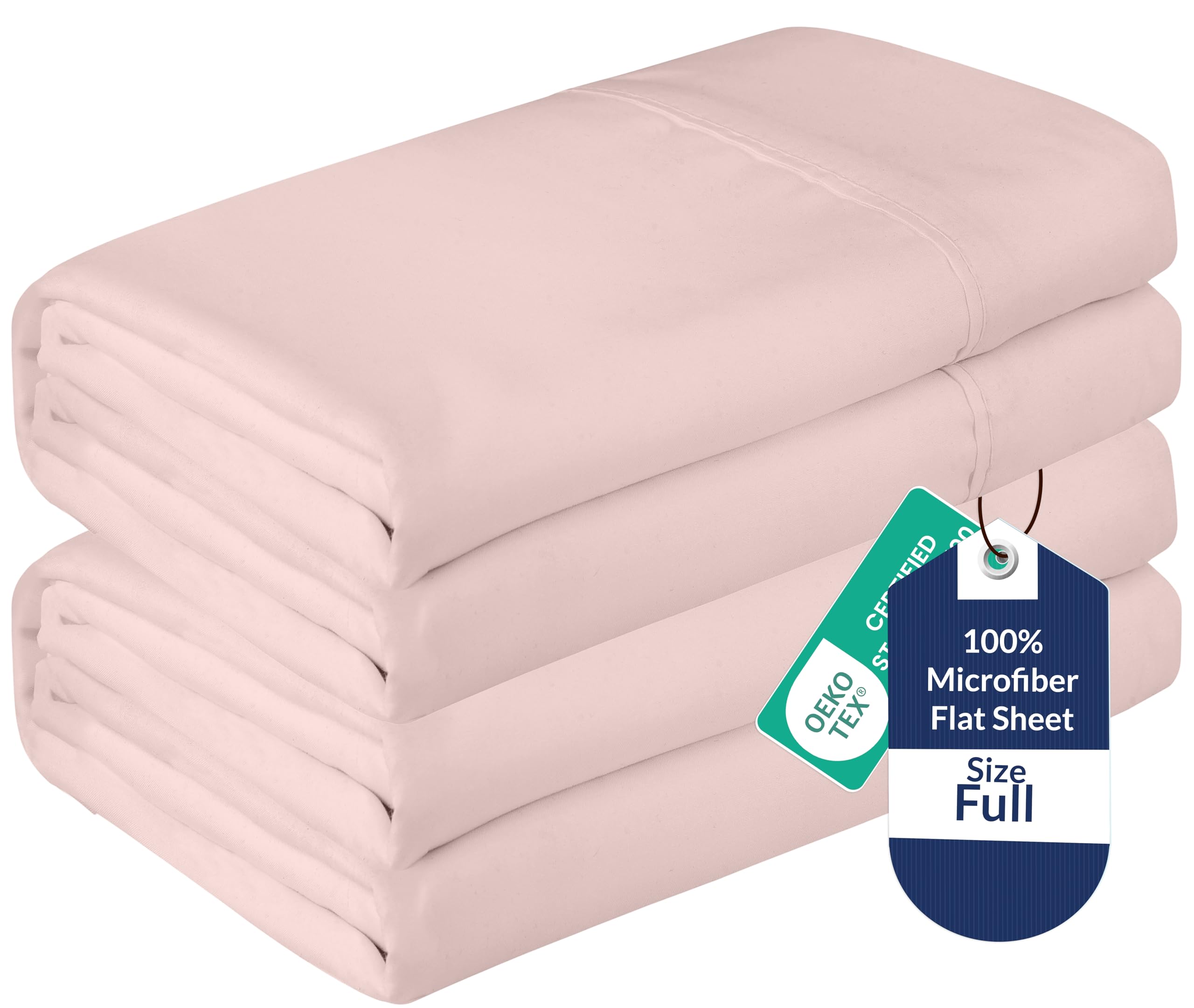 Royale Linens 2 Pack Bulk Flat Sheet Set - Top Sheets - Soft 1800 Microfiber - Wrinkle &amp; Stain Resistant - for Hotel, Massage Table, Hospital, Dorm - Full Flat Sheet Sold Separately (Full, Pink)