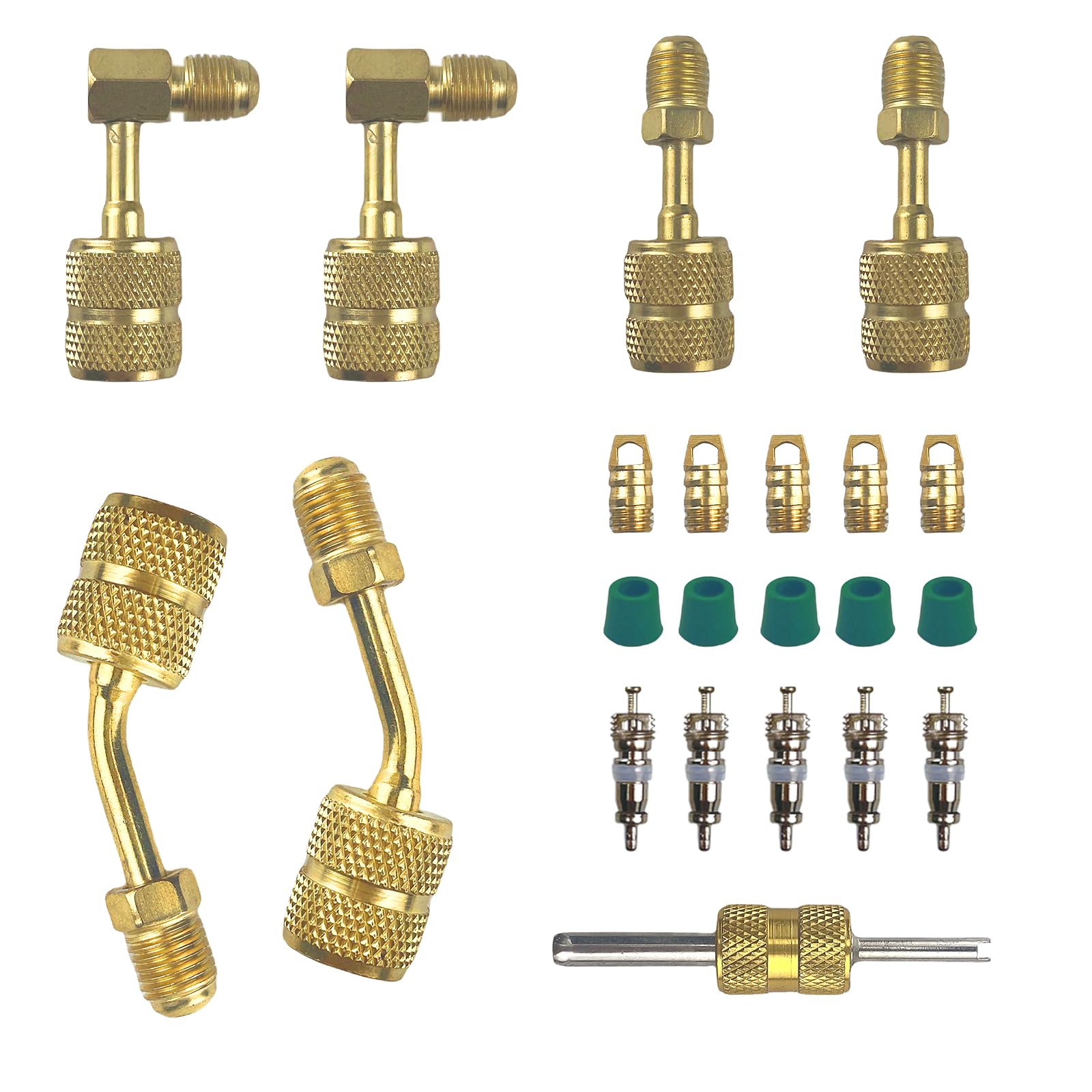 R410A Adapter Kit Refrigerant Connector Charging Vacuum Port Adapter Converter, 5/16 to 1/4 Coupler R410A Refrigerant Hose Adapter Connector Valve core Remover