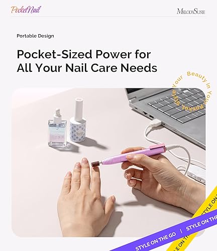 Miniatura 6 de MelodySusie PocketNail - Taladro de uñas USB delgado ergonómico en forma de bolígrafo, PC100G 20000 RPM, lima eléctrica portátil para todas las