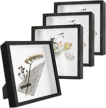 JMIATRY 4 x Deep Frame, 3D Frame, 20 x 20 cm, Deep Frame with Glass for Object, Display Case for Photos, Wedding Bouquet, Souvenirs, Black