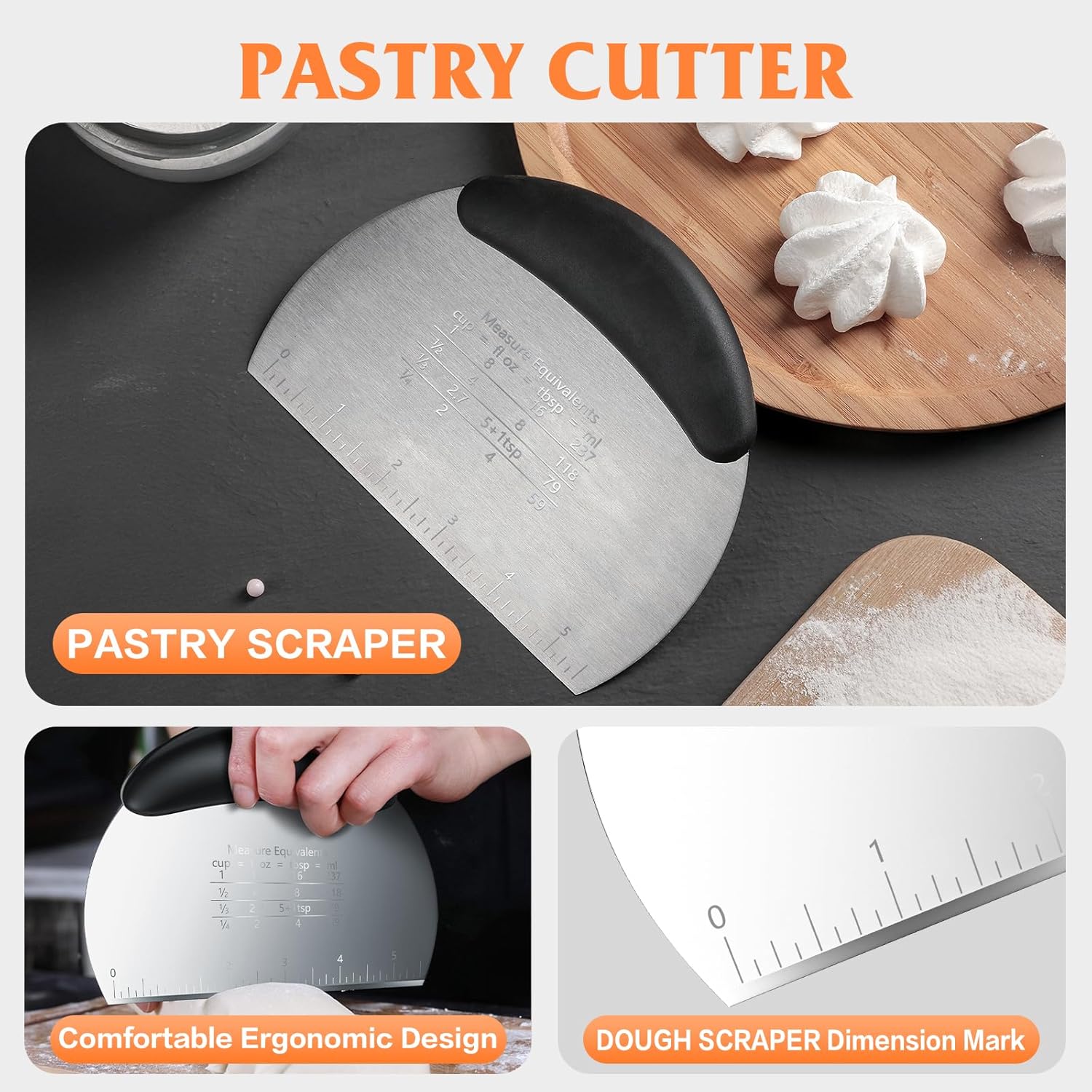 Pastry Cutter Biscuit Cutter Dough Cutters, Stainless Steel Butter Pastry Cutter Tool, Pastry Blender Baking Dough Tools, Round Biscuit Cutters, Sturdy & Long-Lasting, Gift Package (3 Pcs/Set) - Image 2