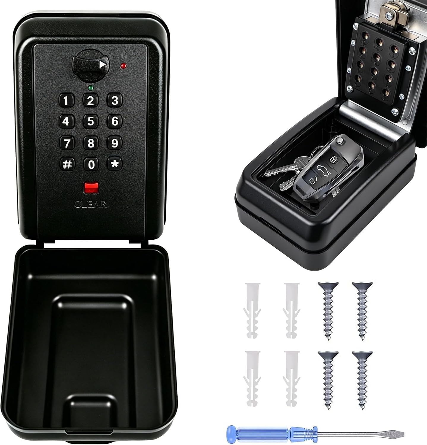 Upgraded Wall-Mounted Key Lock Box, Weatherproof Outdoor Lockbox, 12-Digit Customizable Security Code Anti-Theft, Key Safe Storage Lock Box for Home, Office, Garage, Airbnb hosts, Spare key storage,