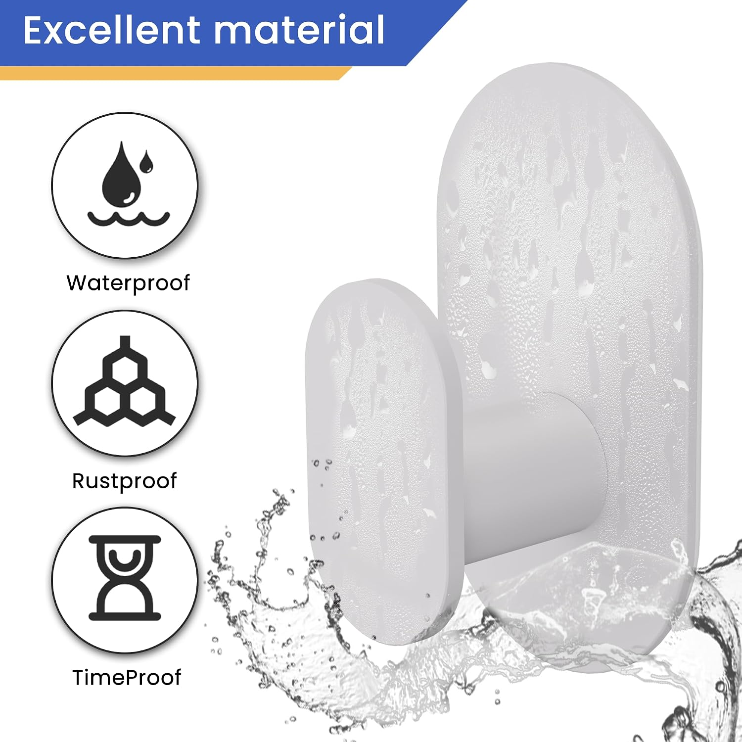 Aikzik Adhesive Towel Hooks - 26LB Heavy Duty Wall Sticky Waterproof Hooks for Hanging Coat, Towel, Robe, Wall Mount Stainless Steel Hooks for Bathroom or Kitchen (White, 2 Pack) image 5