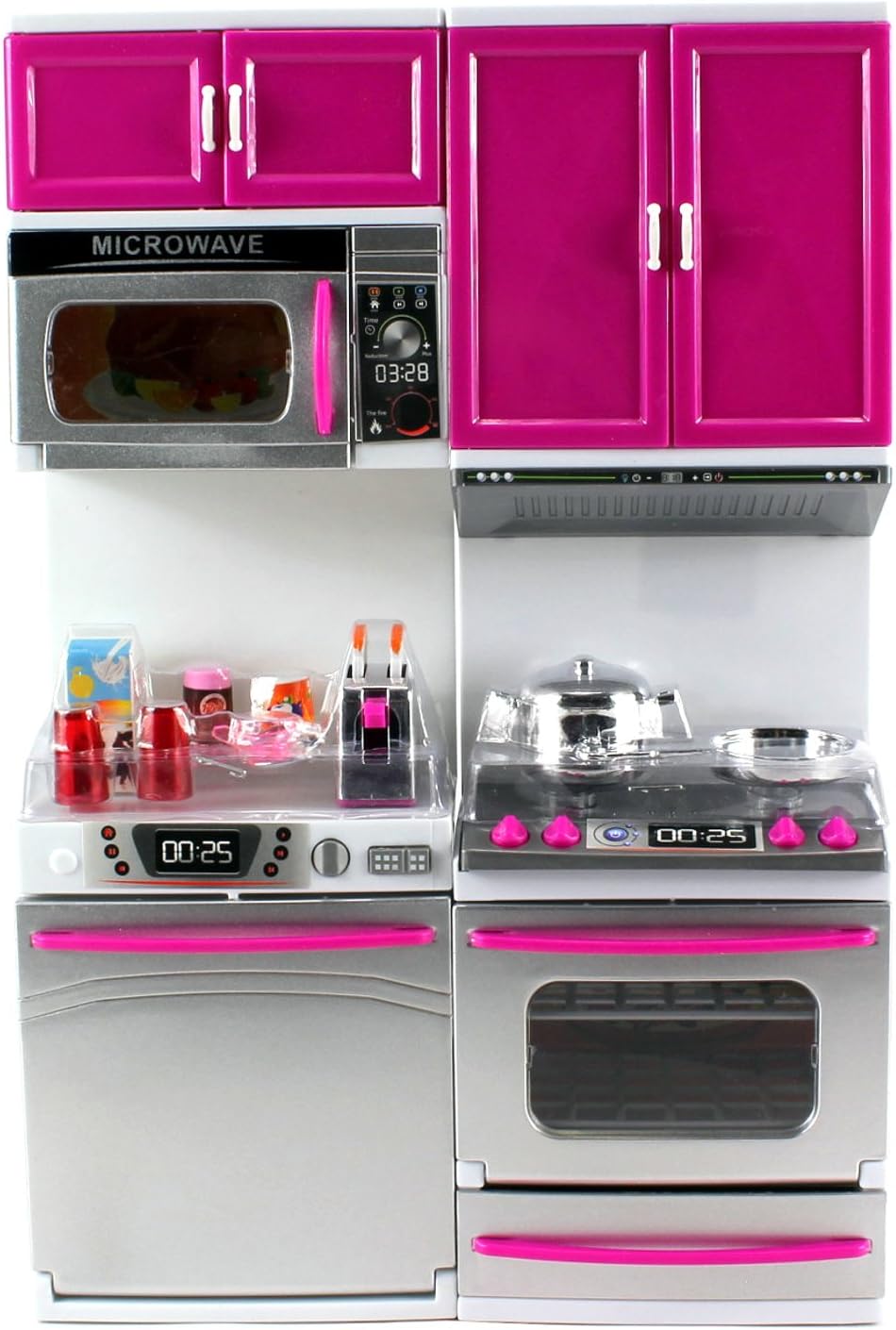 My Modern Kitchen Dishwasher Oven Battery Operated Toy Doll Kitchen Playset w/ Lights, Sounds, Perfect for Use with 11-12" Tall Dolls