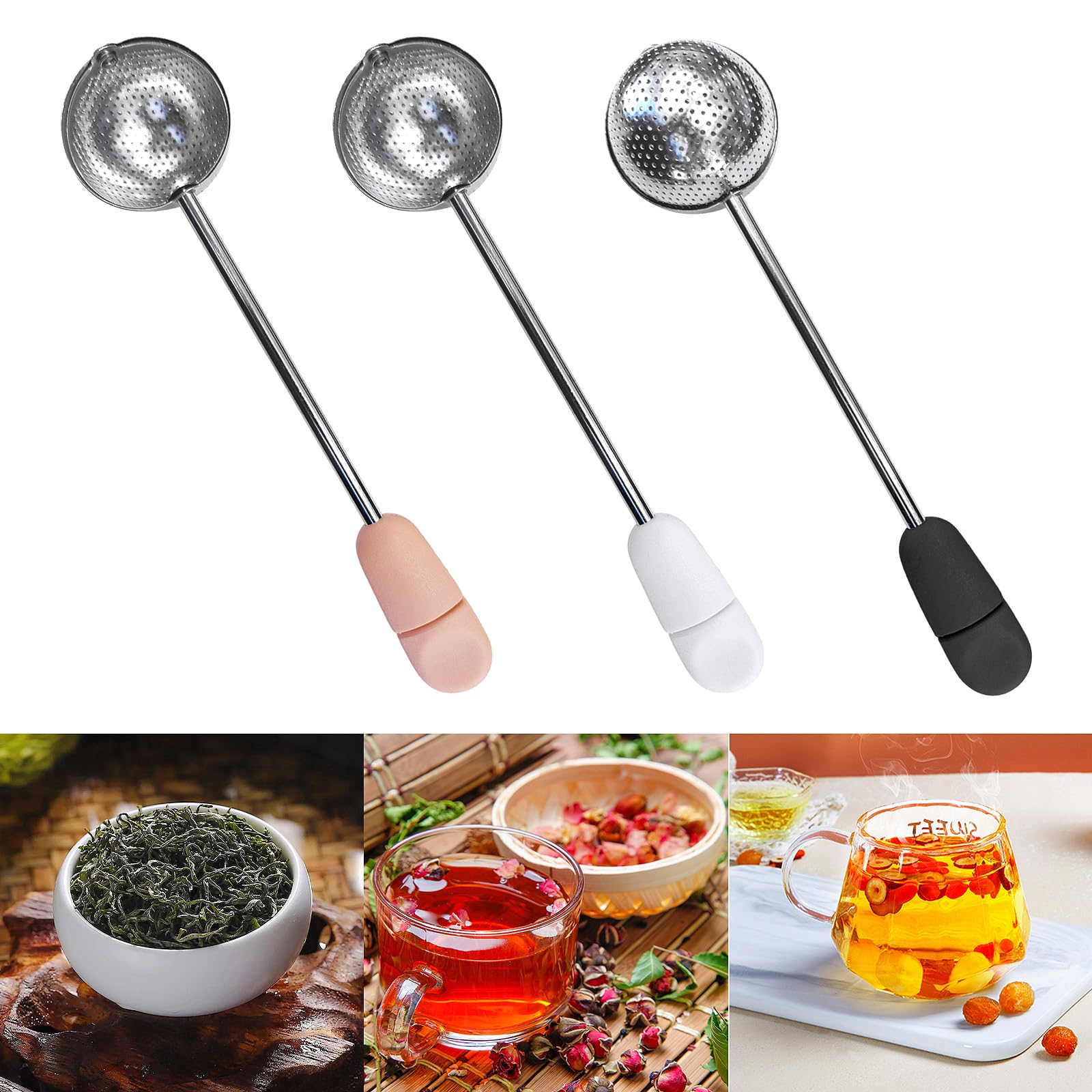 Lot de 3 infuseurs à thé en maille d'acier inoxydable réutilisables pour thé et café naturels