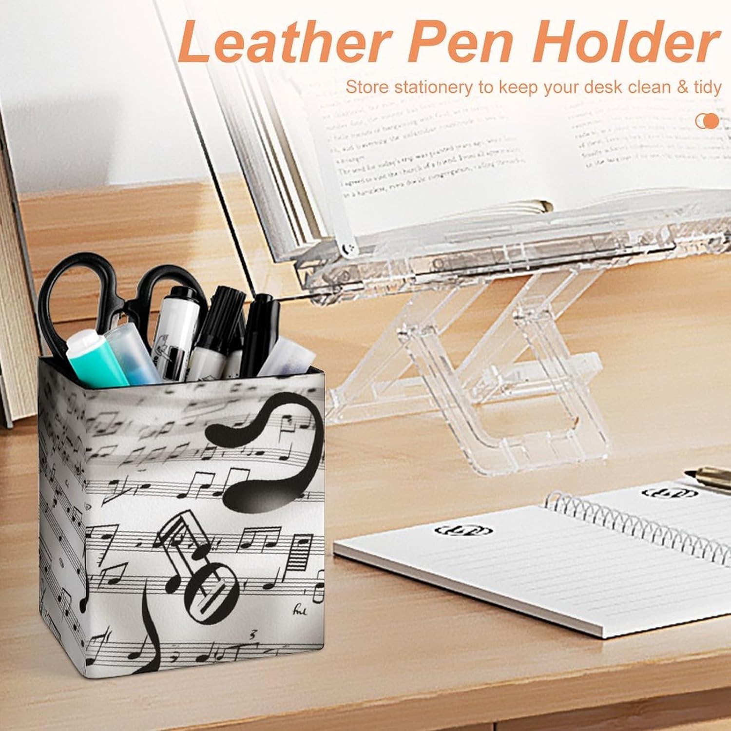 Square Pen Holder Music Notes Print Desk Organizer Pencil Cup image 4