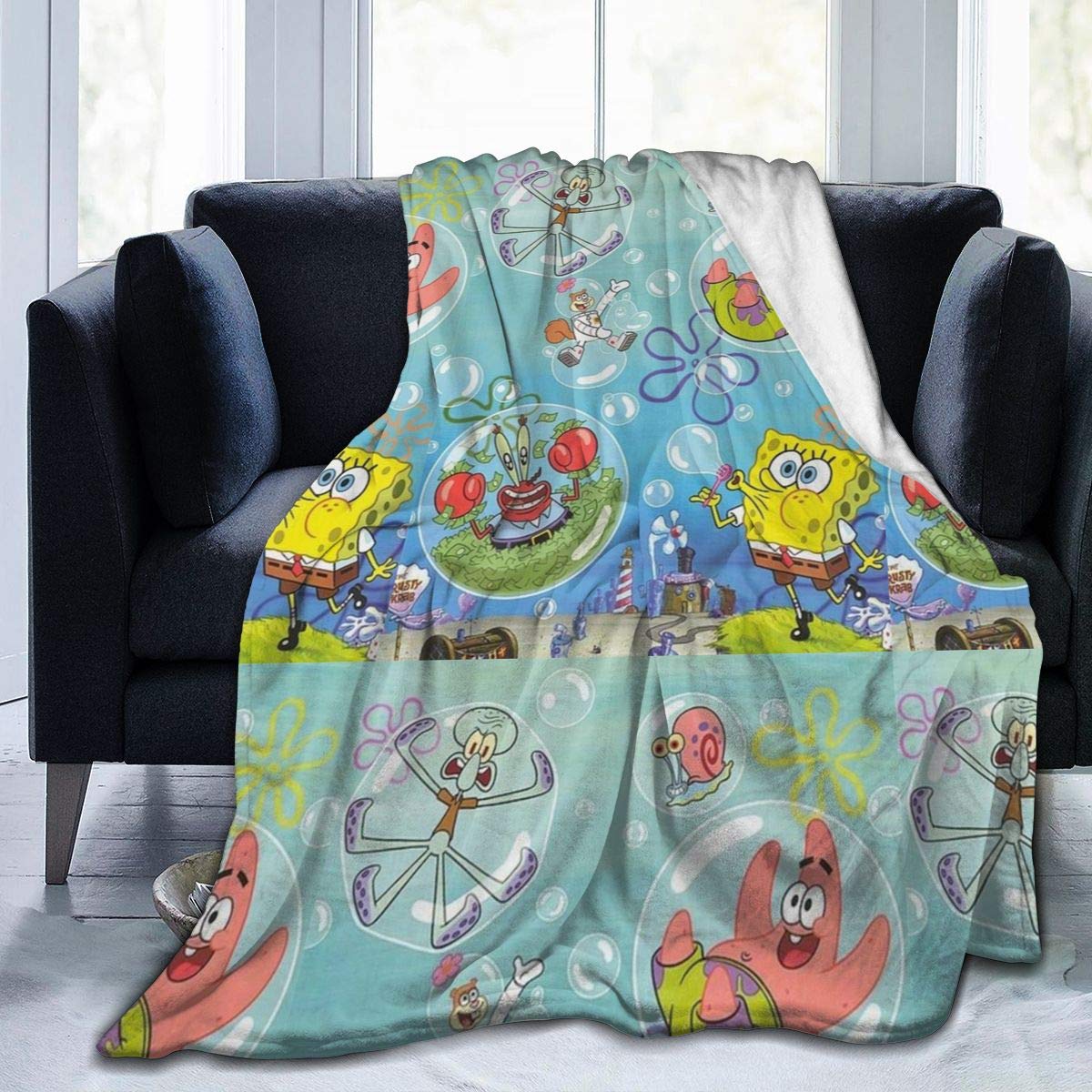 LXJHYH Spongebob Squarepants Art Print Ultra-Soft Flannel Blanket -SoftHeat, Easy Care,All Season Premium Bed Blanket,Three Size for Choose