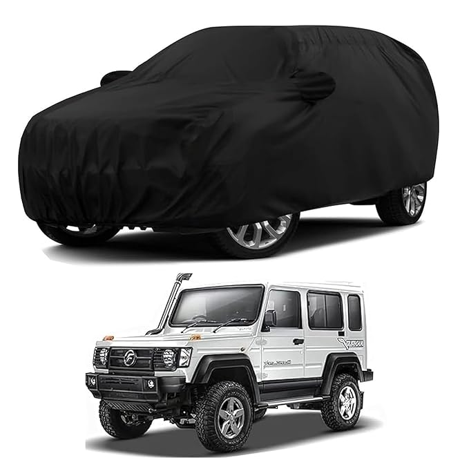 Sulfar 100% Water Resistant Car Body Cover Compatible with Mirror for Force Gurkha (Triple Stitched, Full Bottom Elastic, Black)