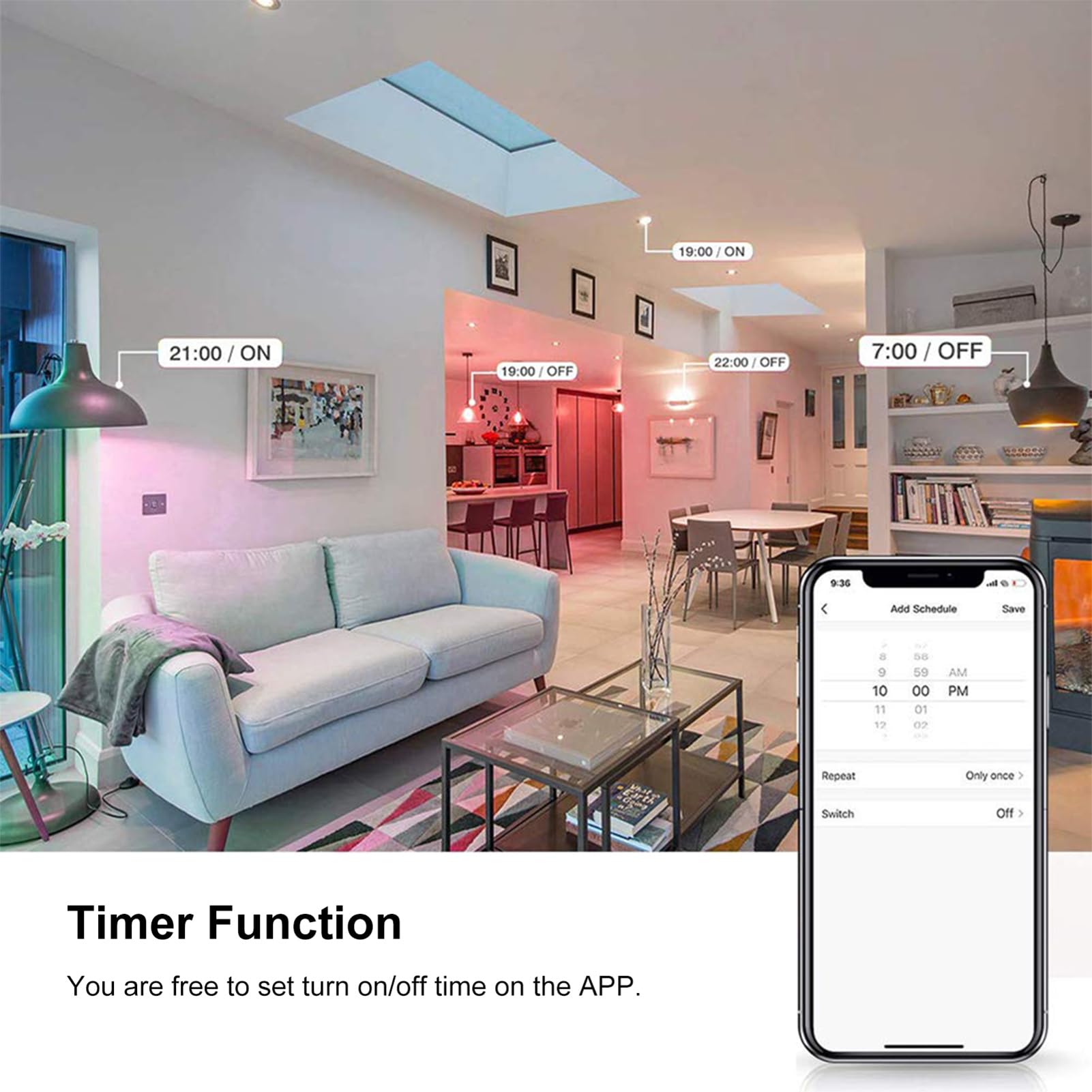 WiFi Bombilla inteligente RGB+W+C Bombilla LED 5W GU10 Luz regulable Aplicación de teléfono Control remoto Compatible con Alexa Home Tmall Elf para control de voz (5)