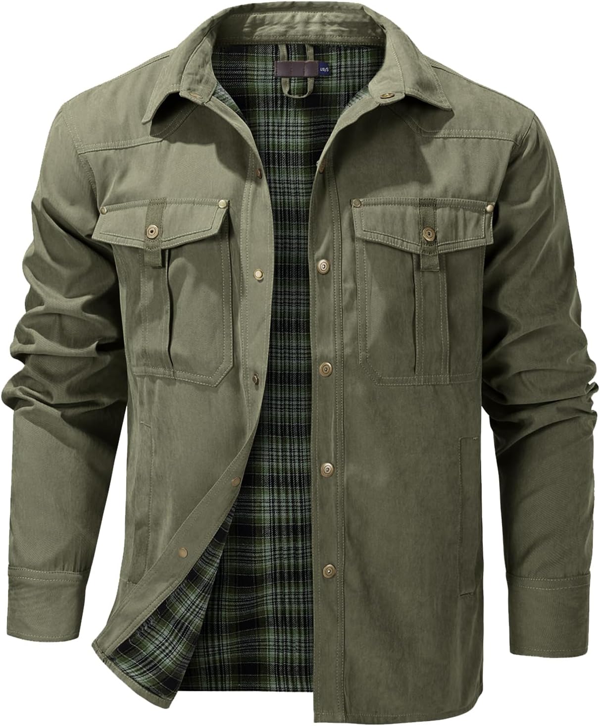 Eisctnd Men's Flannel Lined Shacket Lightweight Warm Snap Western Plaid Shirt Jacket for Outdoor Cowboy Casual Work