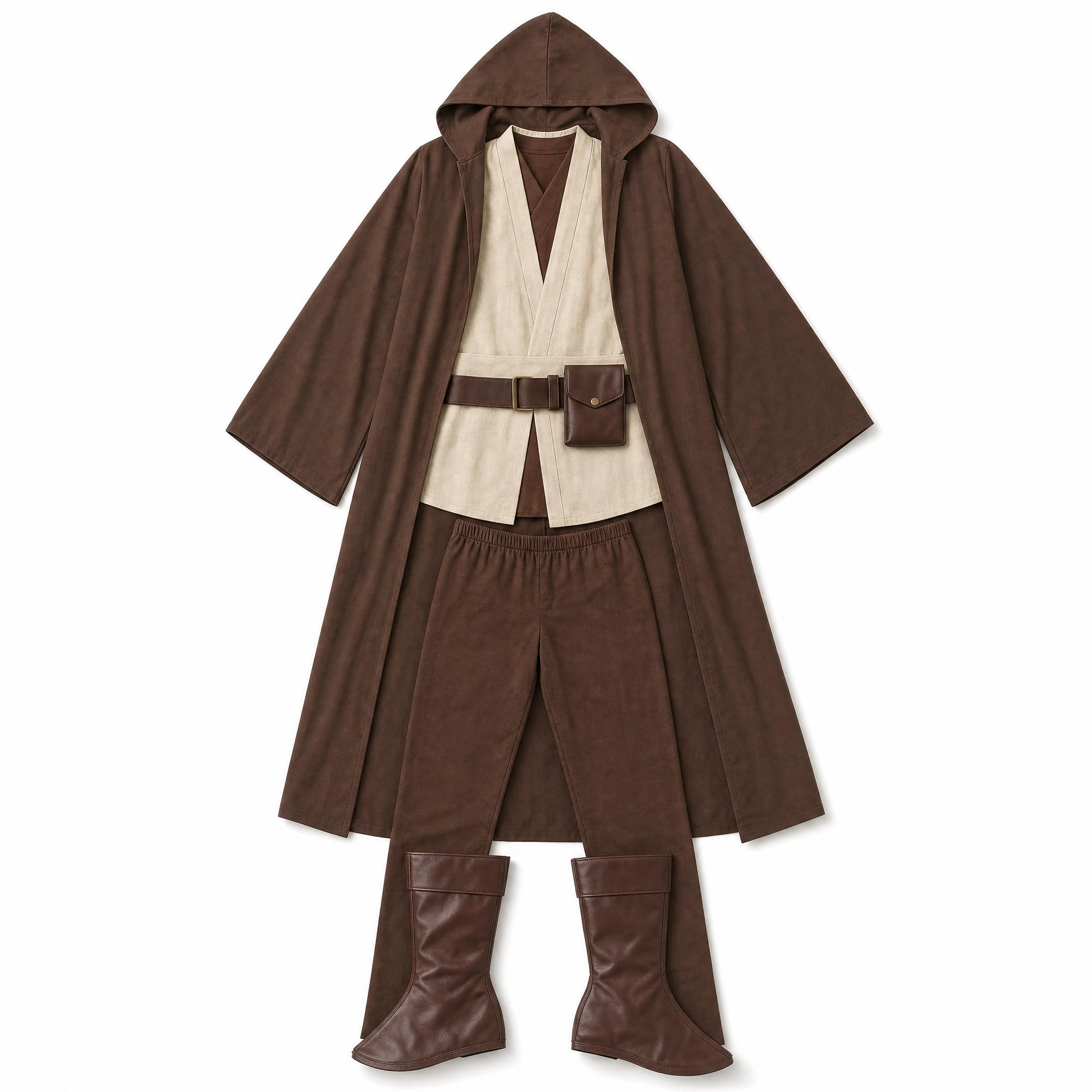 Morph Costume Tunica con Cappuccio Fantasy da Uomo, Mantello Guerriero Marrone, Costume Halloween e Cosplay Adulti