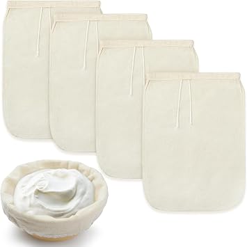 Tioncy 4 Pcs Greek Yogurt Strainers 11.8 x 7.9 Inch Reusable Greek Yogurt Organic Cotton Cloth Bags for Straining Greek Yogurt Strainer Maker for Home Kitchen
