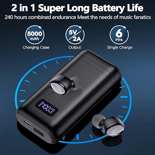 Miniatura 2 de kurdene Auriculares inalámbricos y cargador portátil, auriculares Bluetooth 5.3 con función de banco de energía de 5000 mAh, funda de carga de