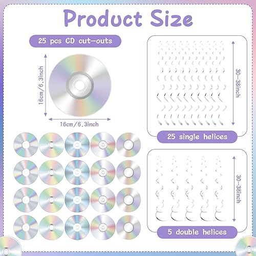 Miniatura 2 de Pajean Decoraciones de fiesta de los años 90, remolinos de CD, decoraciones colgantes retro de los años 80 y 90 con temática musical para techo,