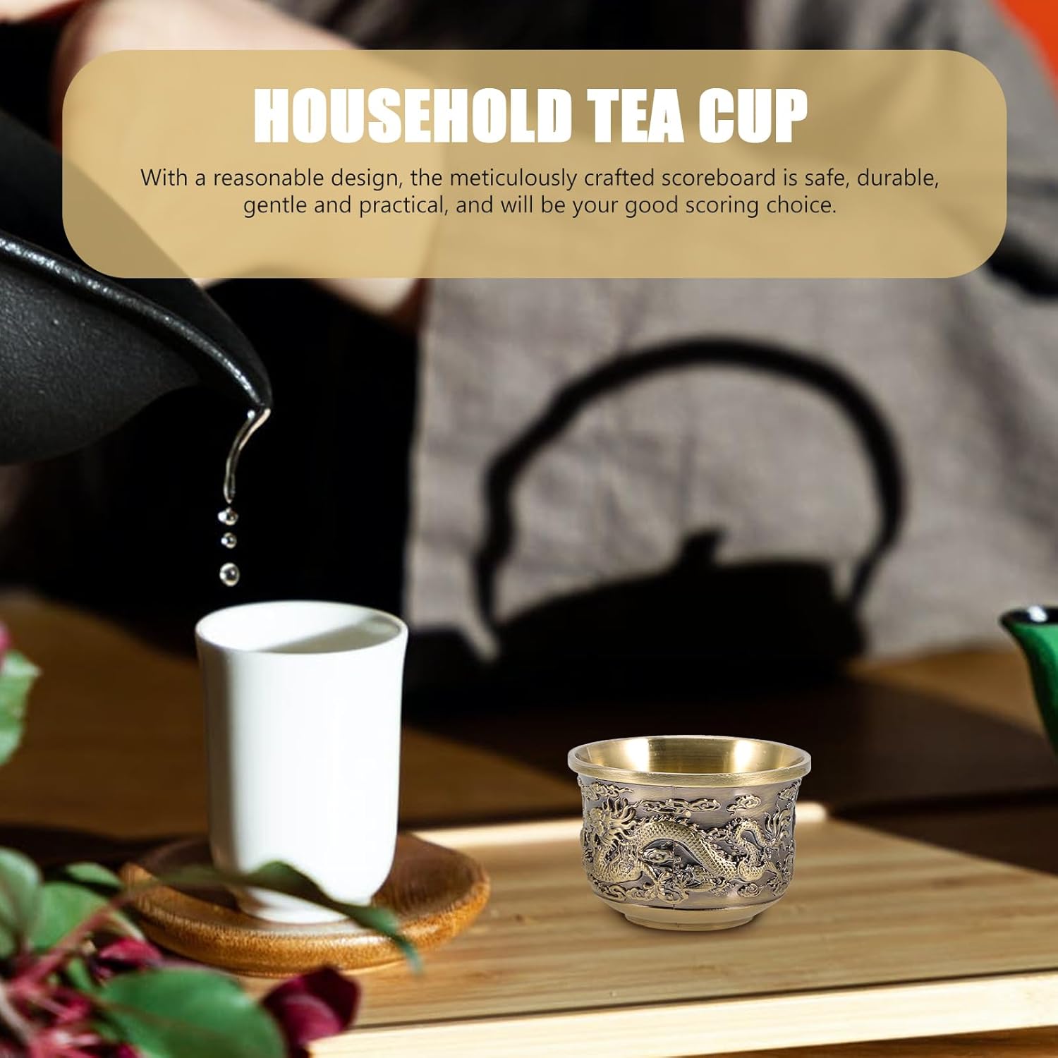 UPKOCH Chinese Style Retro Tea Cup Set 10Pcs 1.96X1.96X13.77In Zinc Alloy Vintage Teacups for Home Office Gongfu Tea Ceremony Drinkware with Portable Design