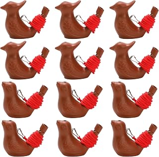 Lawei 12Pcs Bird Water Whistles, Purple Clay Pottery Waterfowl Whistle with Hanging Rope, Bird Call Warblers Whistles Musical Instrument for Birthday Party Favors
