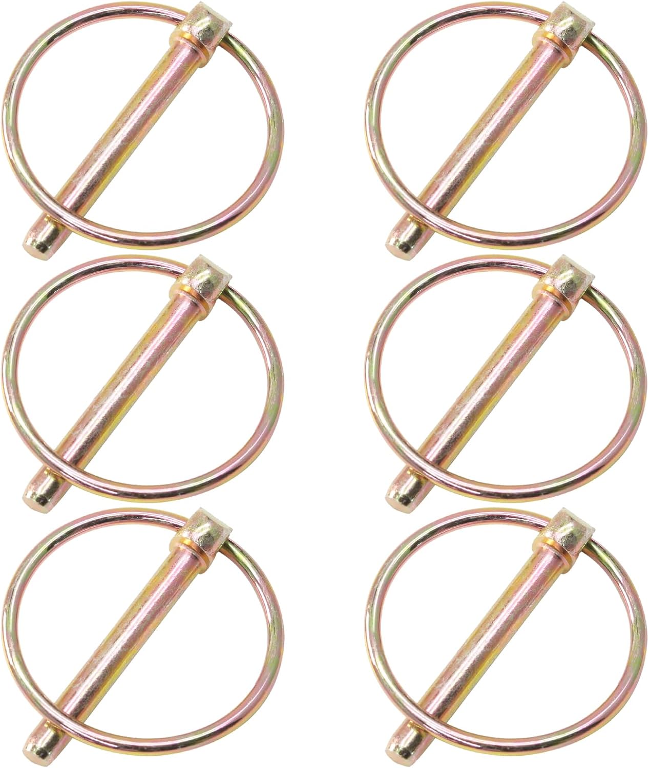Litoexpe 6 Pcs 1/4 Inch Lynch Pin with Ring, Heavy Duty Round Linch Pins Assortment for Farm Tractors, Trucks, Trailers, Mowers (1/4”x1-3/4”)