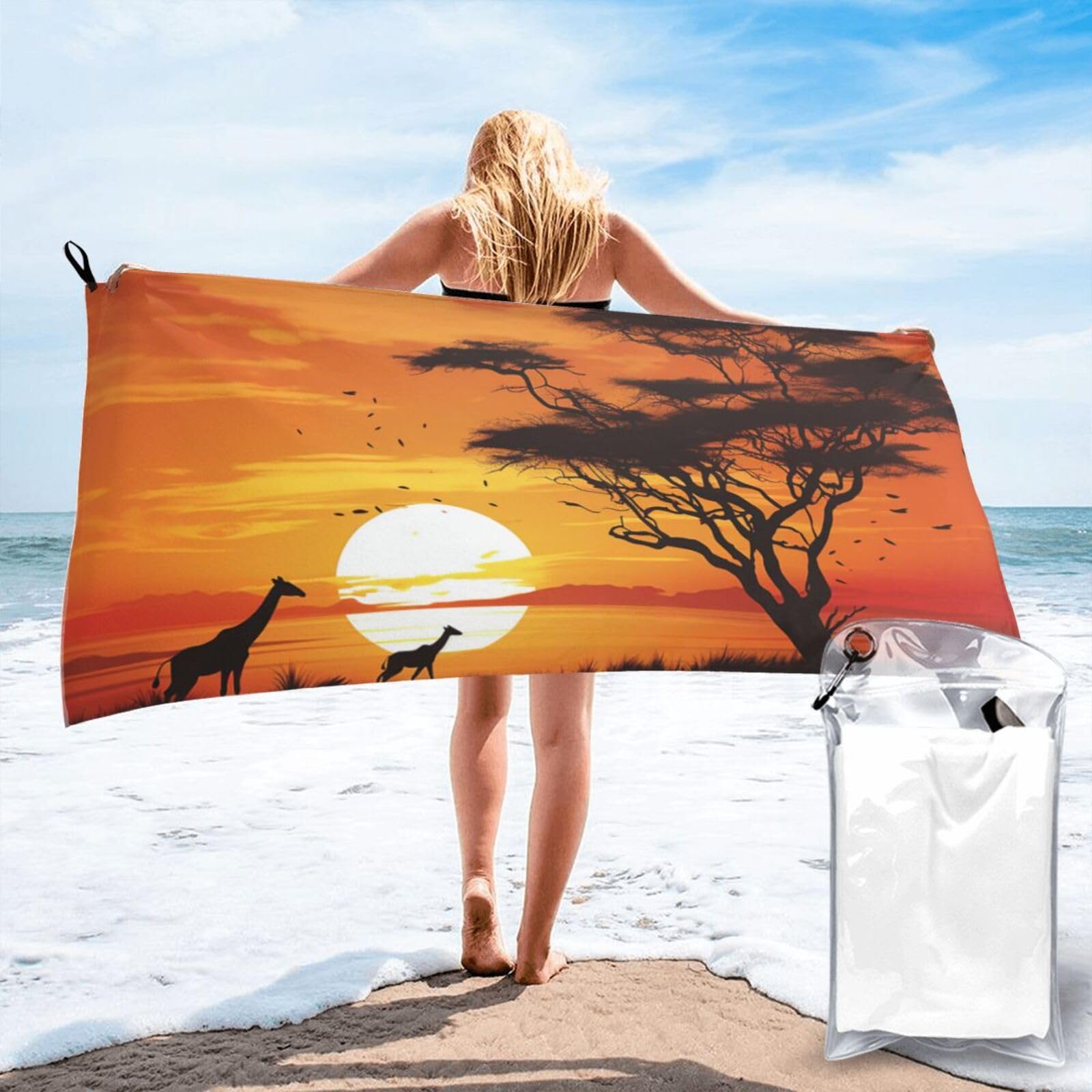 DWVTSLH Microfiber Sand Free Beach Towel 27.5"x55", Quick Dry Absorbent Travel Towel Large Camping Blanket, Funny African Sunset Bath Towels Lightweight Pool Swim Towels for Vacation Essentials