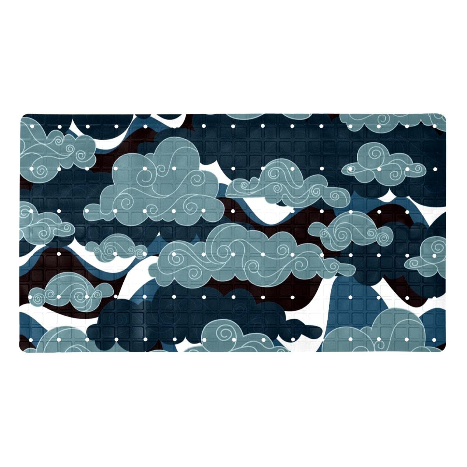 Tapis de bain antidérapant en PVC rectangulaire avec ventouses sécurisées motif nuages