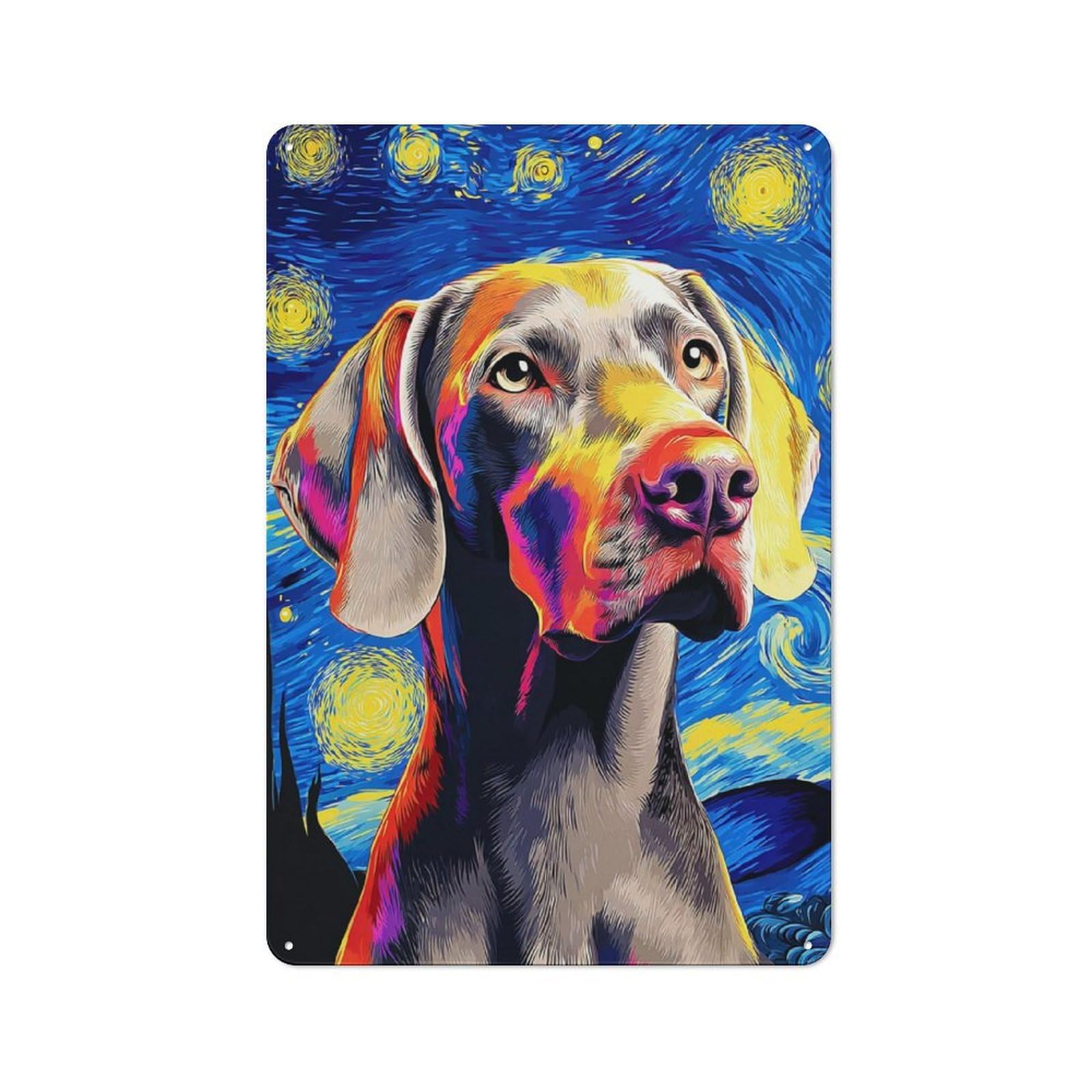 Junmoney Starry Night Dog Portrait -14 Rustic Metal Plaque 30X20cm For Hobby Room Or Studio, For Creative Interior Collectors