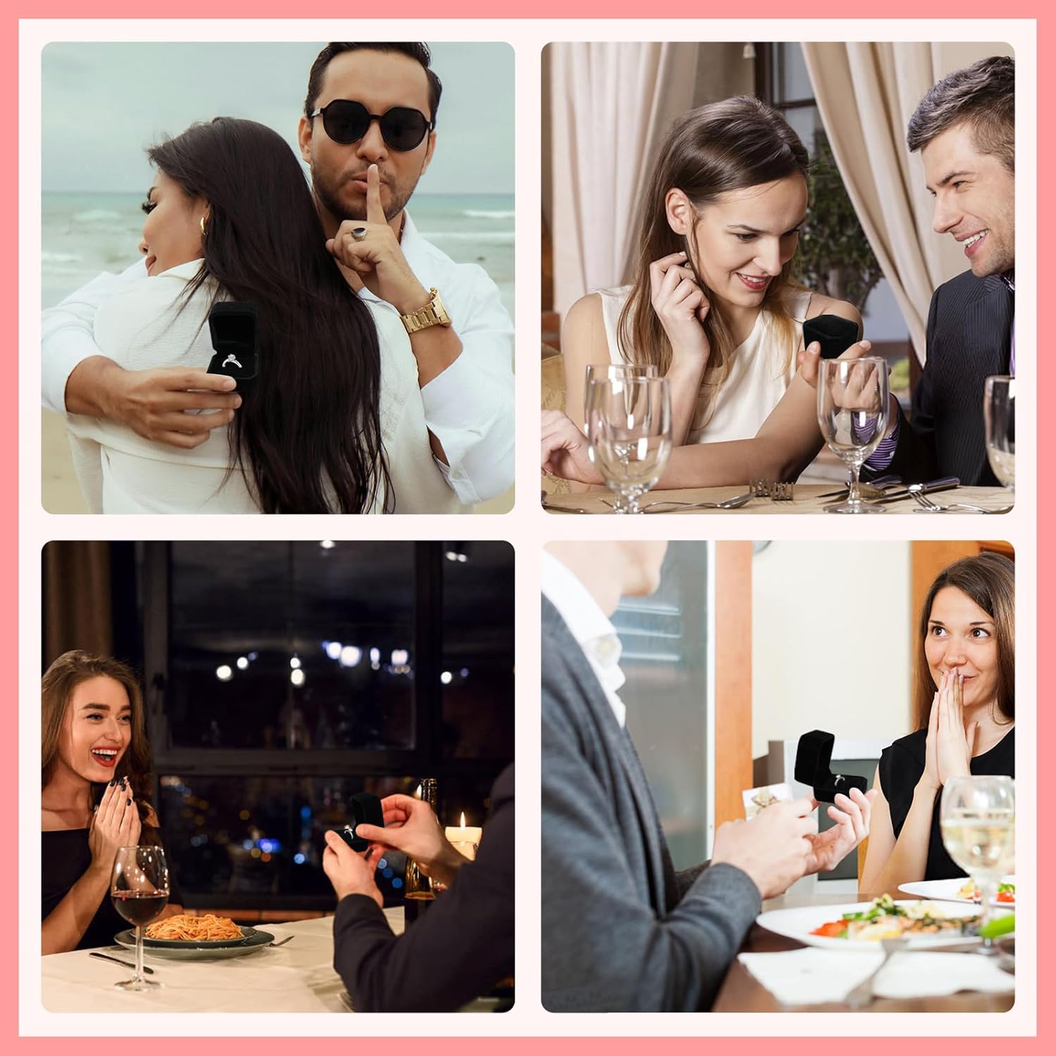 50 Pcs Velvet Ring Box 2.17 x 1.97 x 1.57 inch Display Jewelry Storage Case with Cleaning Cloth for Wedding Engagement Christmas Gifts (Black)