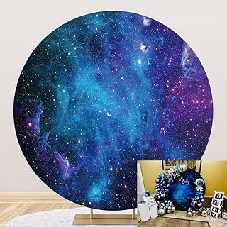 Galaxy Blue Purple Starry Sky Round Backdrop Cover 7.2ft Nebula Universe Space Mysterious Outer Milky Way Background for Photo Children Adult Birthday Baby Shower Party Banner Supplies Photo Props