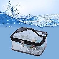 Vista 5 de Black Transparent Cosmetic Bag Waterproof Handbag Portable Travel Work Make Up Kit Double Zipper Storage Bag, 2 PCS
