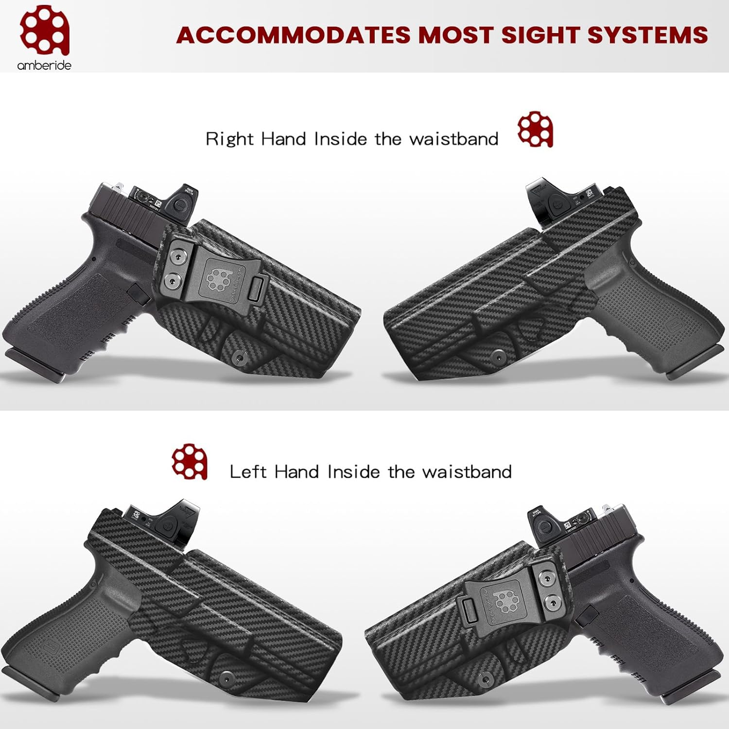 Amberide IWB Kydex Holster for Glock 17 19 19X 20 21 22 23 26 27 31 32 34 42 43 43X 45 48 Gen 1 2 3 4 9 & MOS, Select Your Model- Concealed Carry Quick Draw, Full Trigger Guard Coverage